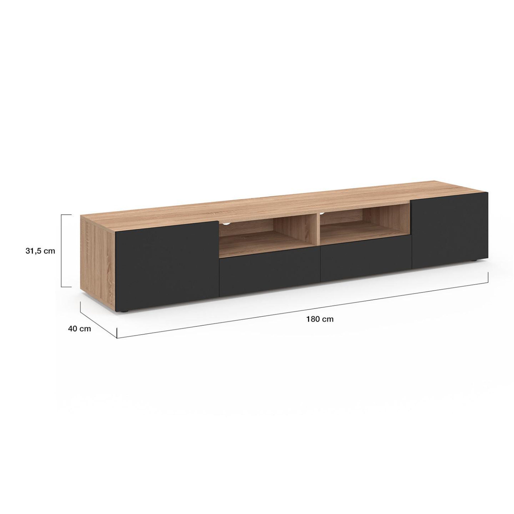 Voir la diapositive 5 : ID MARKET Meuble tv 180 cm eli bois façon hêtre portes noires