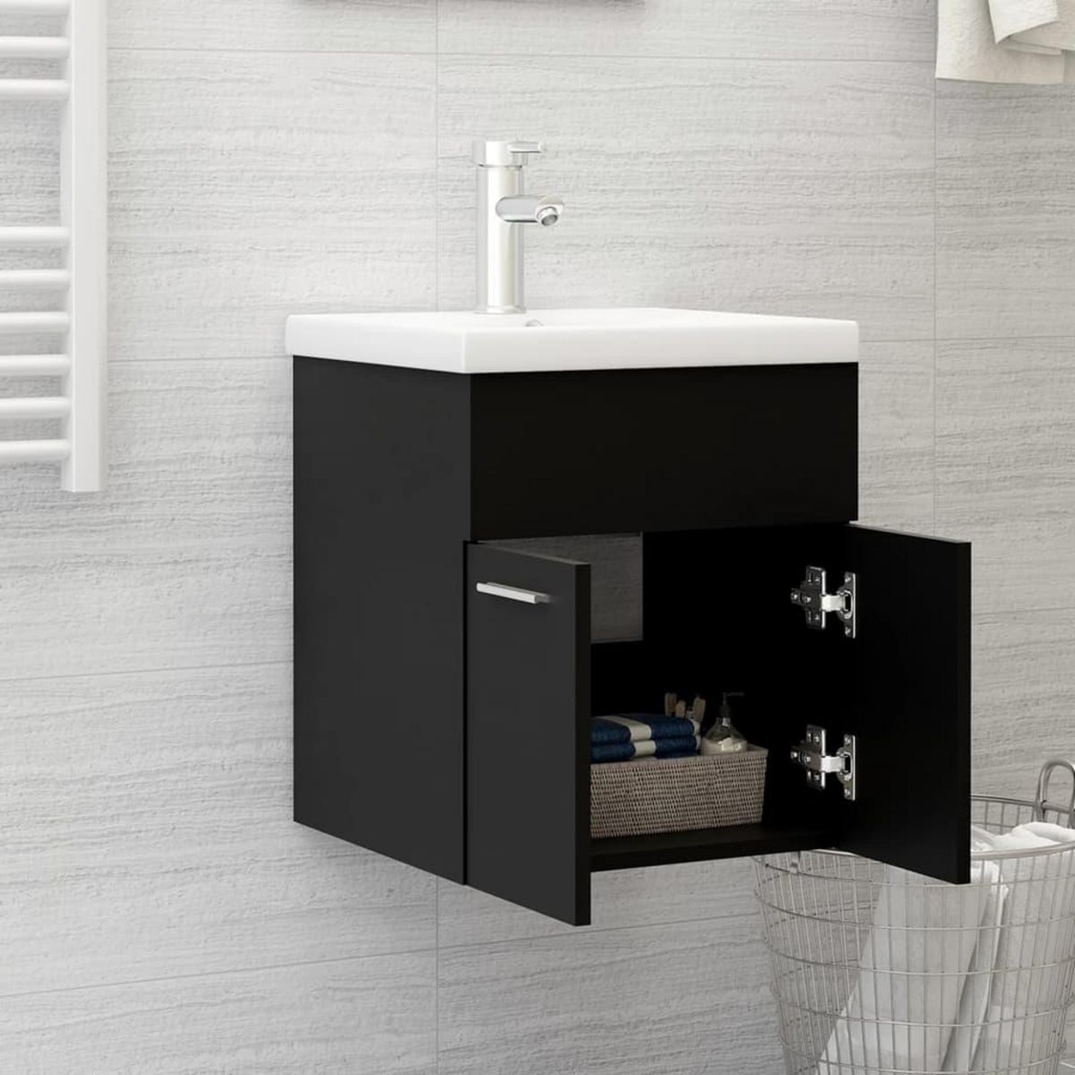 VIDAXL Armoire d'evier avec lavabo integre noir bois d'ingenierie