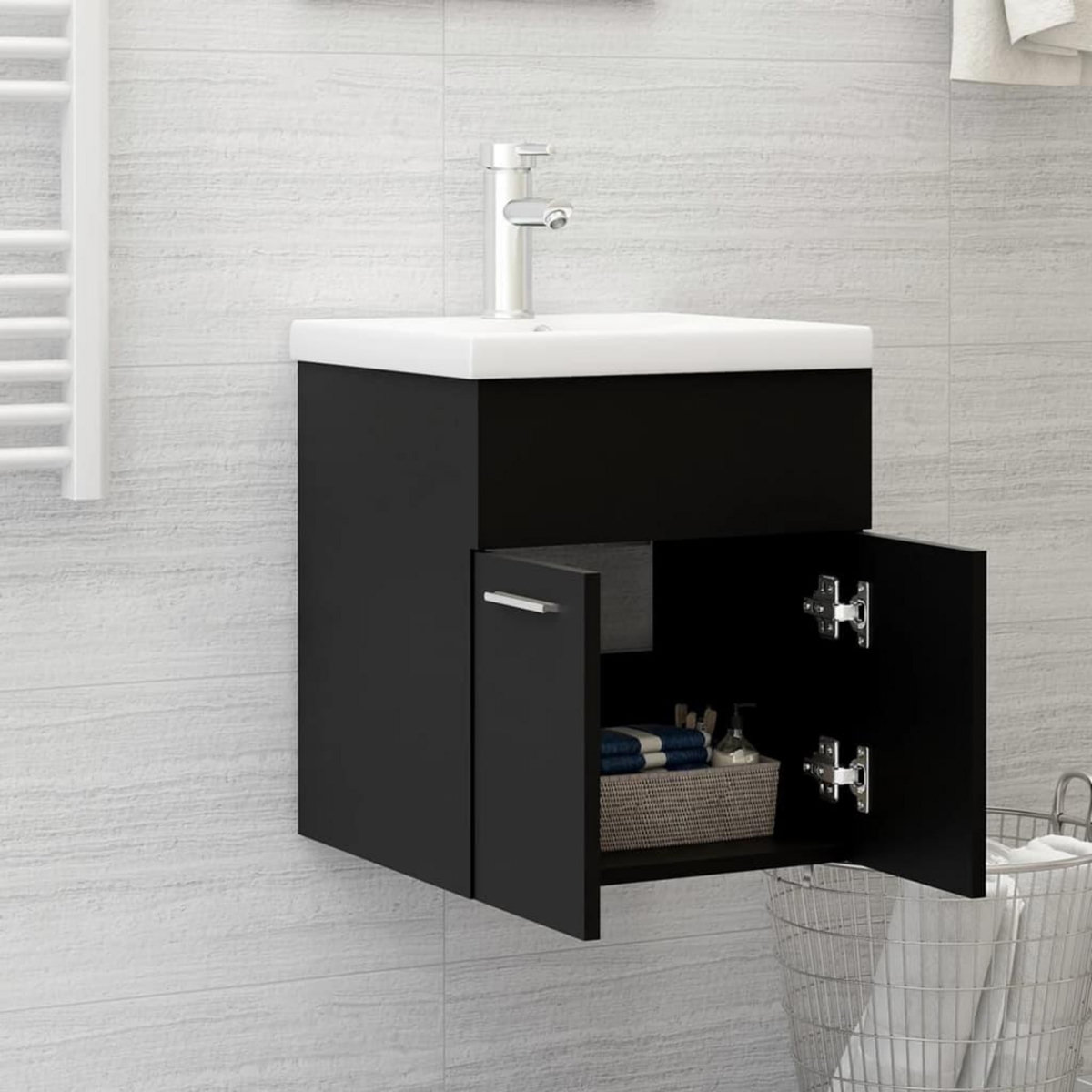 VIDAXL Armoire d'evier avec lavabo integre noir bois d'ingenierie