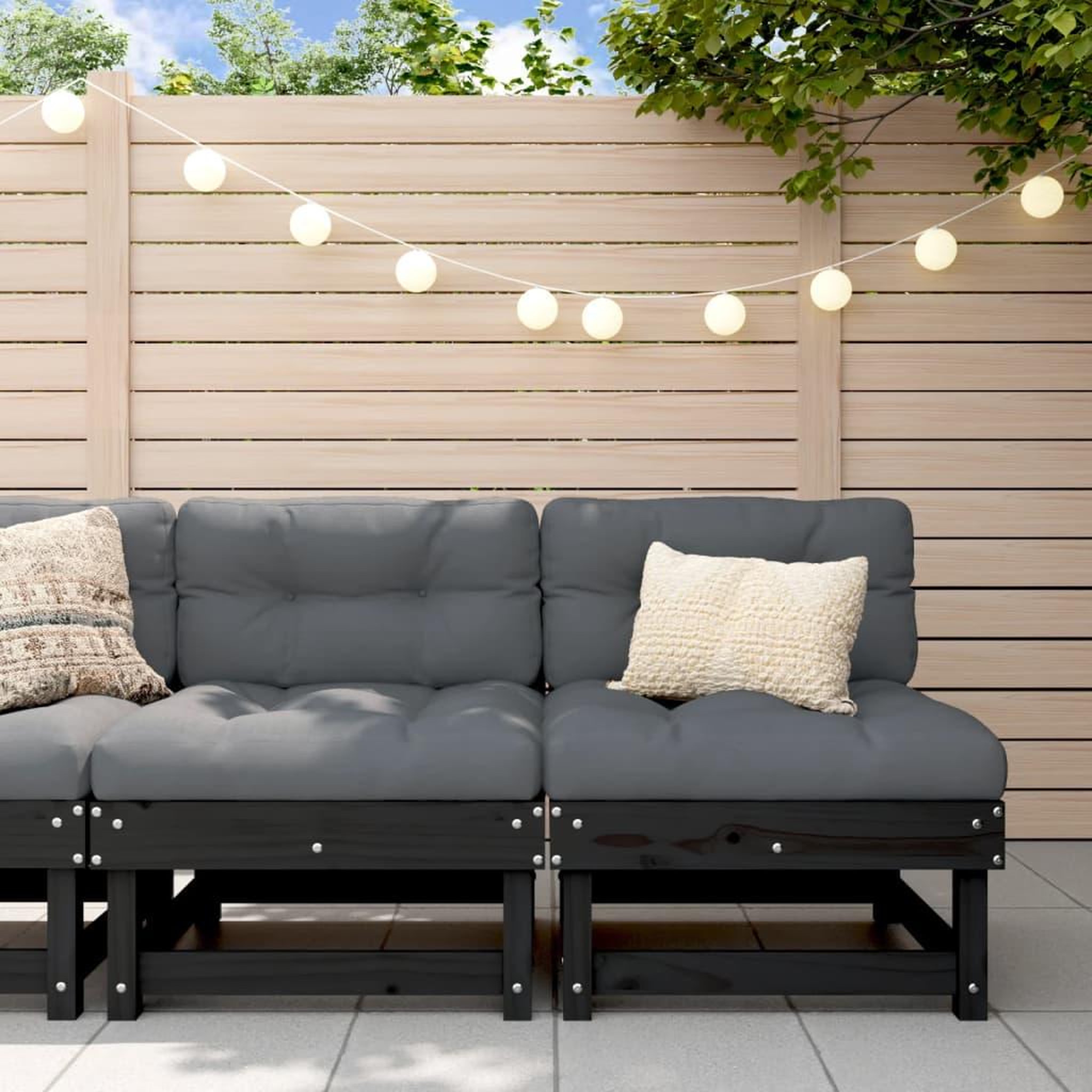 VIDAXL Canapes centraux de jardin 2 pcs noir bois de pin massif