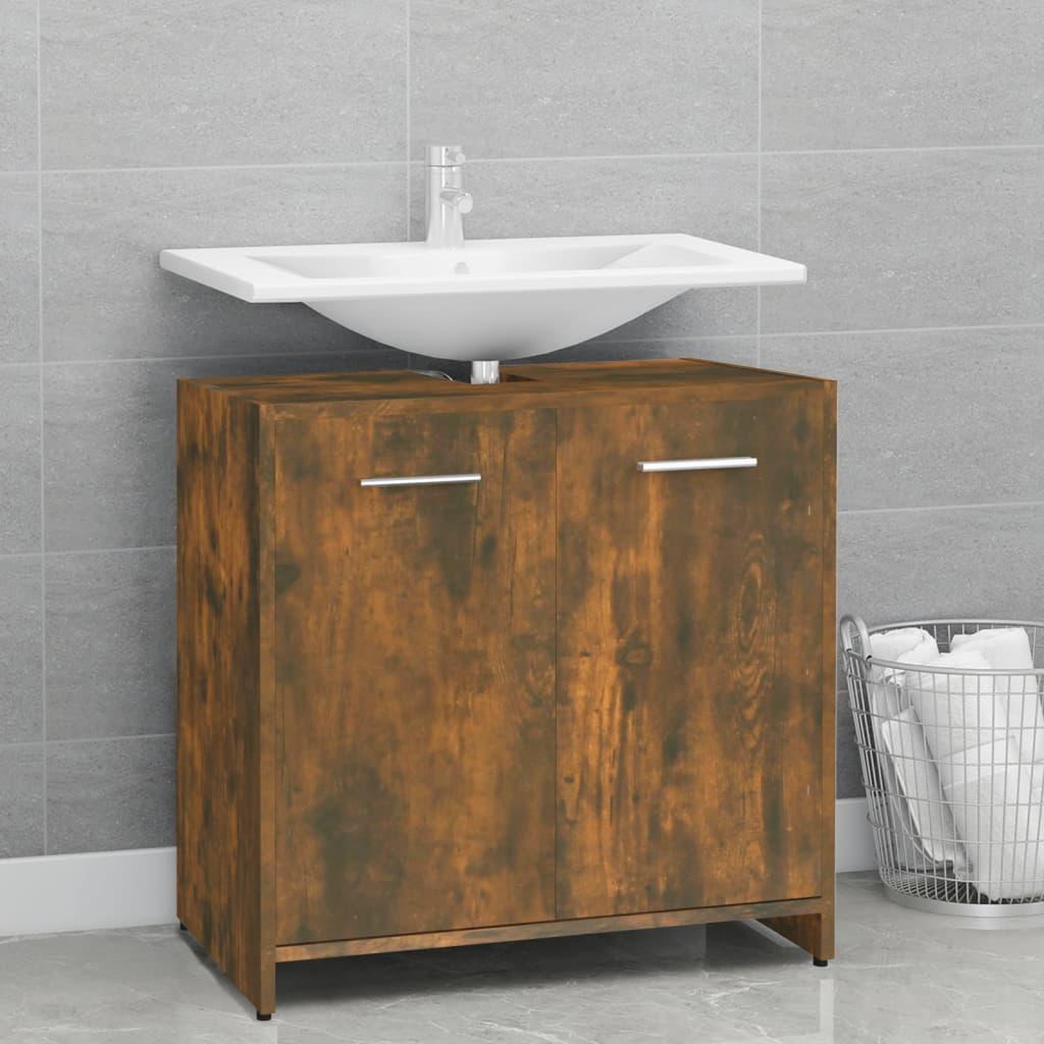 Voir la diapositive 1 : VIDAXL Armoire de bain Chene fume 60x33x60 cm Bois d'ingenierie