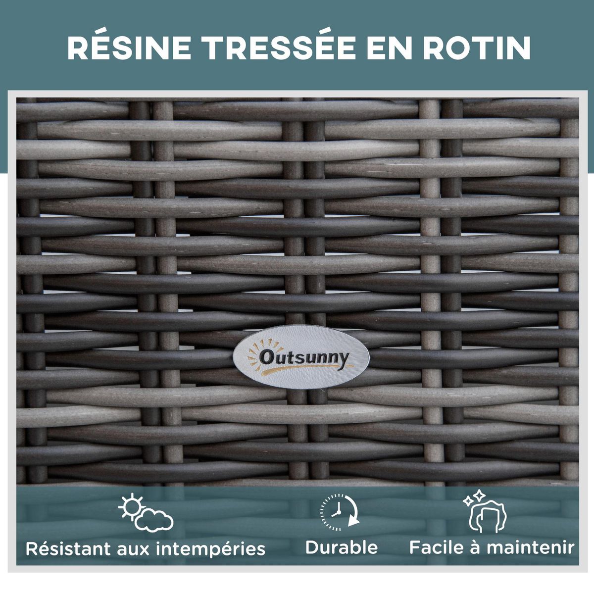 OUTSUNNY Bain de soleil transat grand confort matelas inclinaison réglable multipositions résine tressée grise