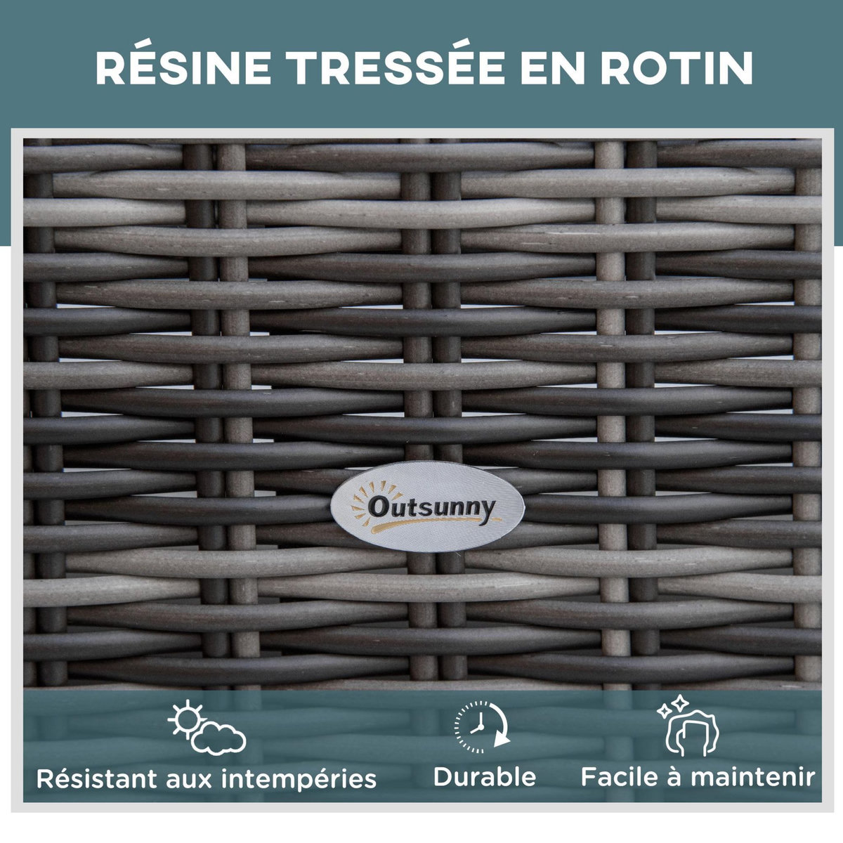 OUTSUNNY Bain de soleil transat grand confort matelas inclinaison réglable multipositions résine tressée grise