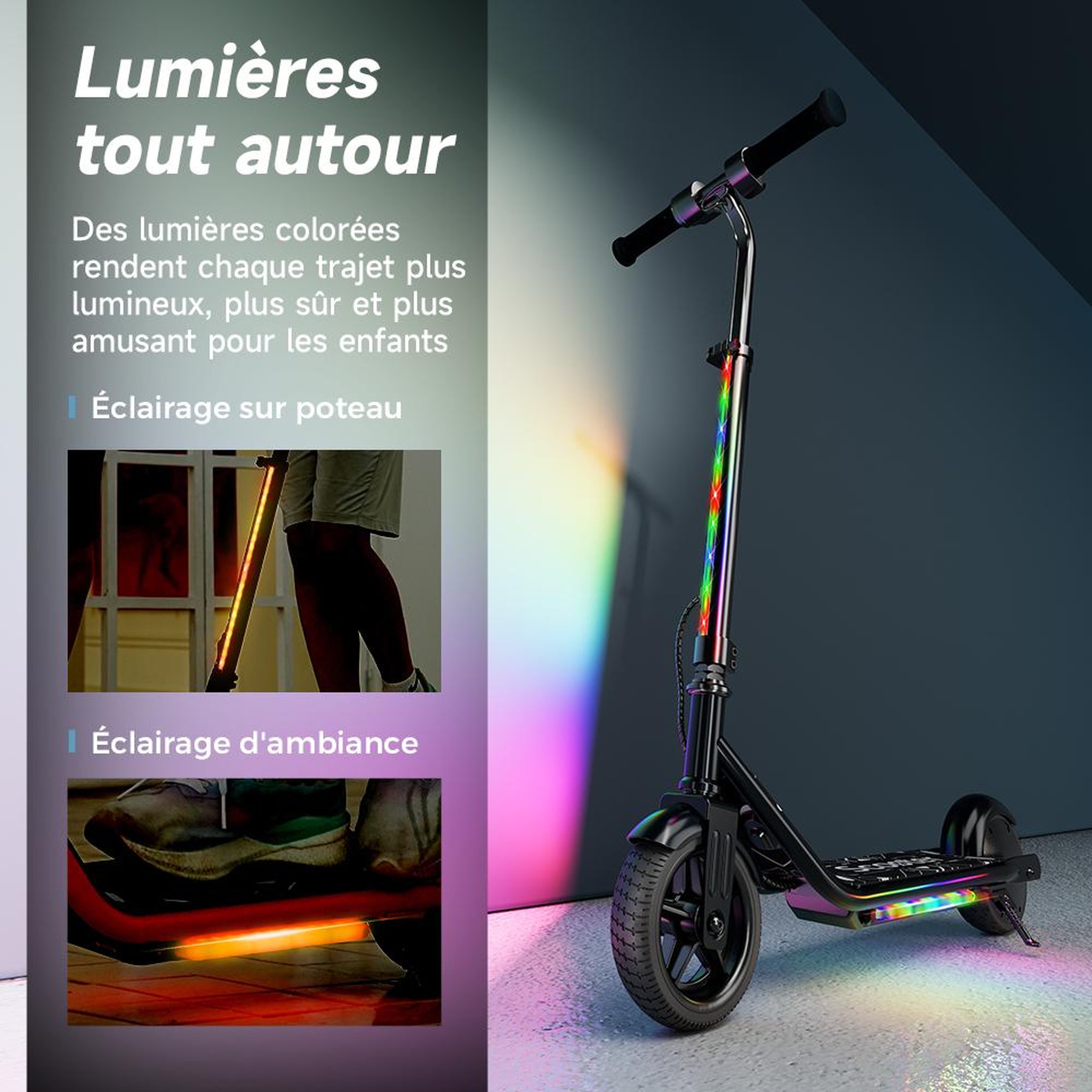 Voir la diapositive 3 : ISCOOTER Trottinette électrique K2Pro pour enfants, hauteur réglable, lumières d'ambiance colorées