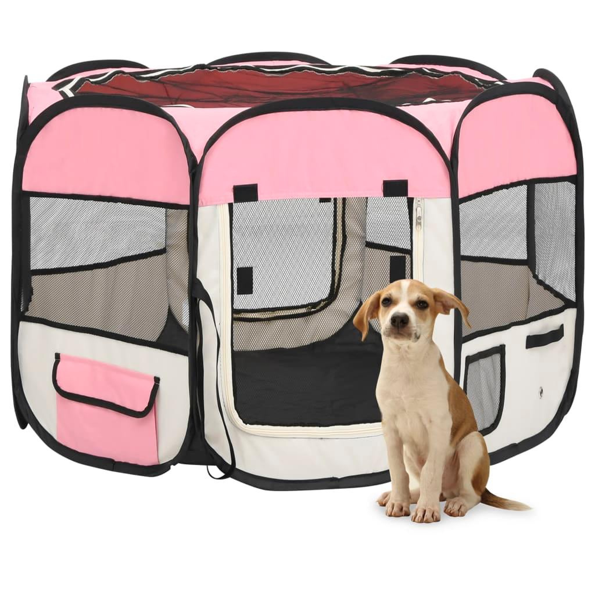 Voir la diapositive 1 : VIDAXL Parc pour chiens pliable avec sac de transport Rose 90x90x58 cm