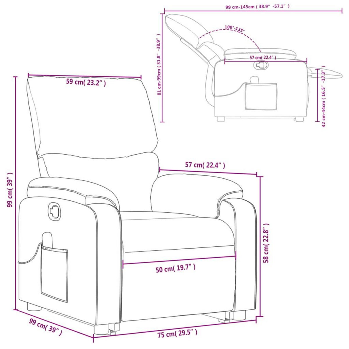 VIDAXL Fauteuil inclinable de massage Taupe Tissu