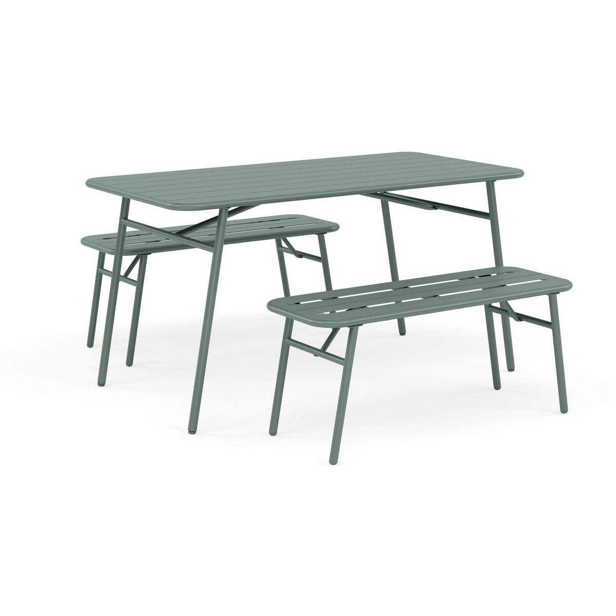 BEST MOBILIER Ribola - ensemble table et bancs de jardin - 4 personnes - vert