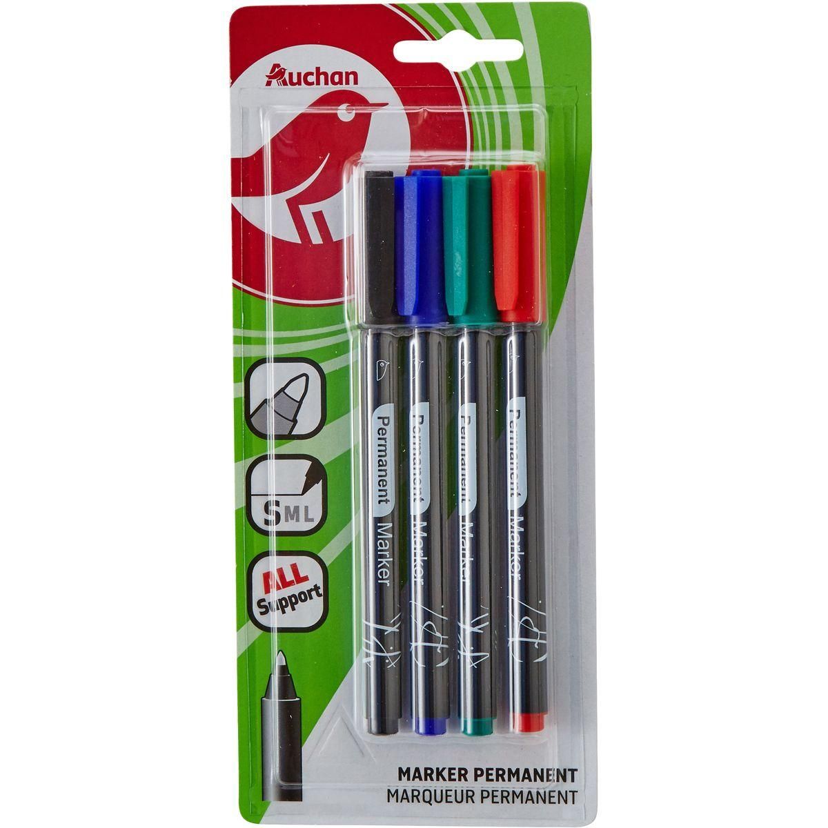AUCHAN Lot de 4 marqueurs permanents pointe fine