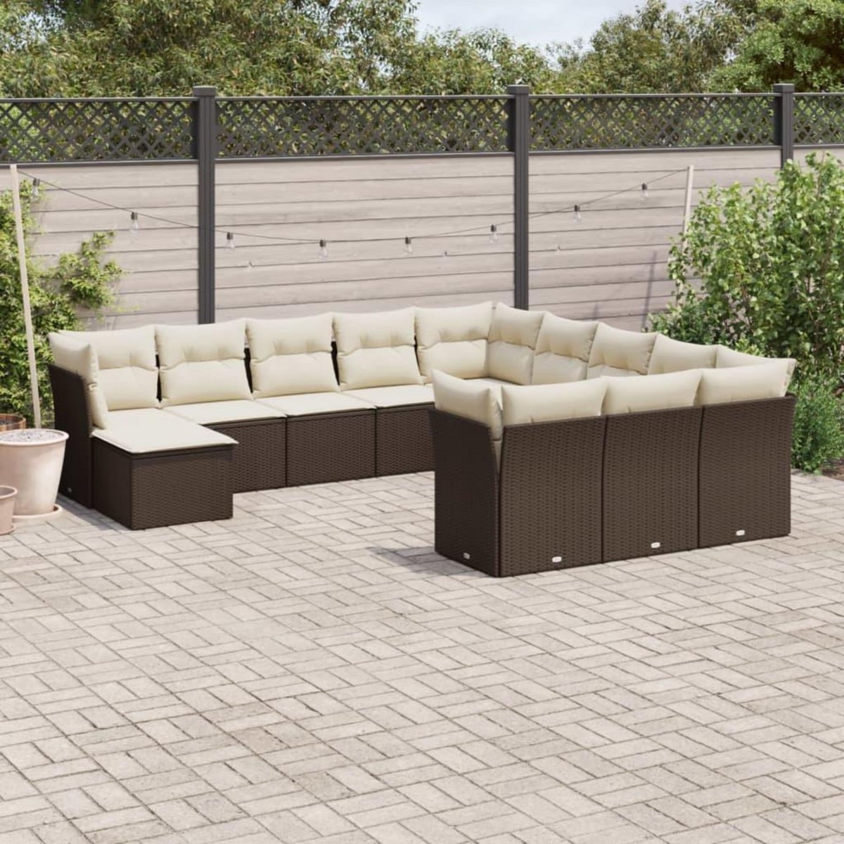 VIDAXL Salon de jardin avec coussins 12 pcs marron resine tressee