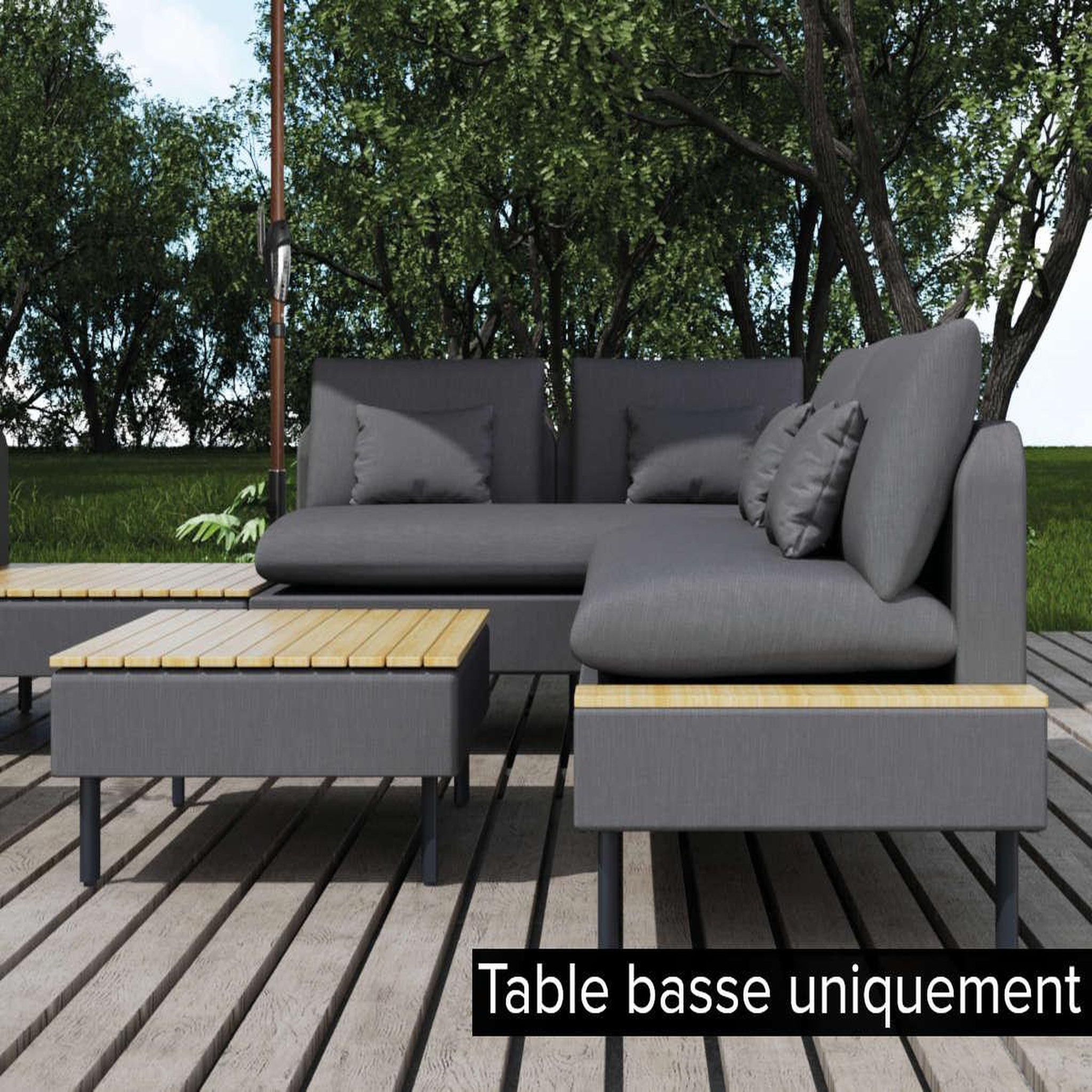 Voir la diapositive 3 : JARDIDECO Table basse de jardin en aluminium gris et teck - Jardideco