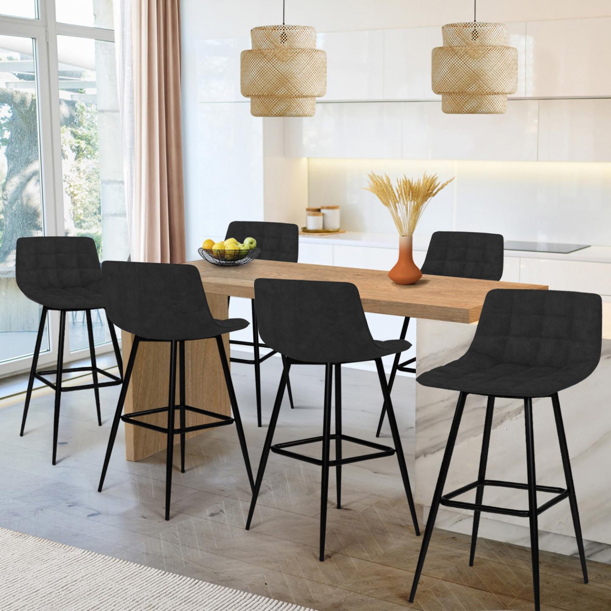 Voir la diapositive 2 : ID MARKET Lot de 6 tabourets de bar mady en velours noir