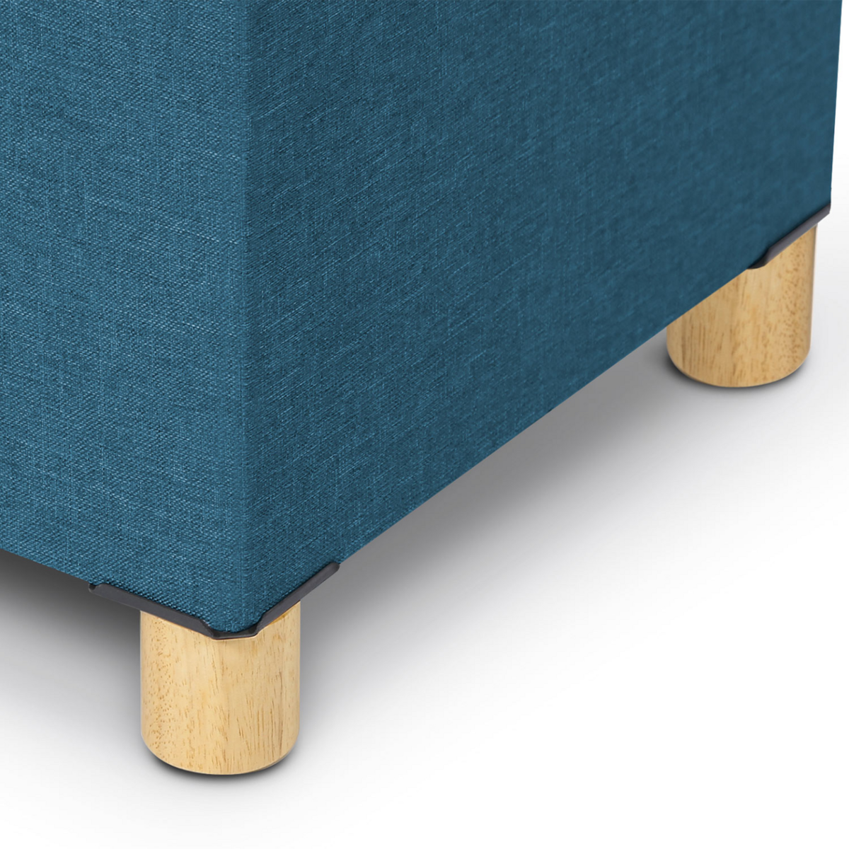 ID MARKET Banc coffre rangement sur pieds 76 cm tissu bleu canard
