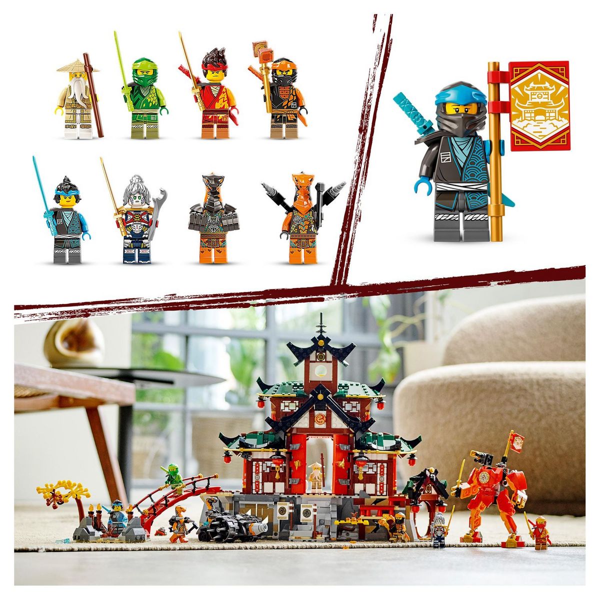 LEGO Ninjago 71767 - Le temple Dojo Ninja, Set Maîtres du Spinjitzu, Jouet Enfants +8 Ans avec Figurines Lloyd, Kai et Serpent avec bannière de mission à collectionner