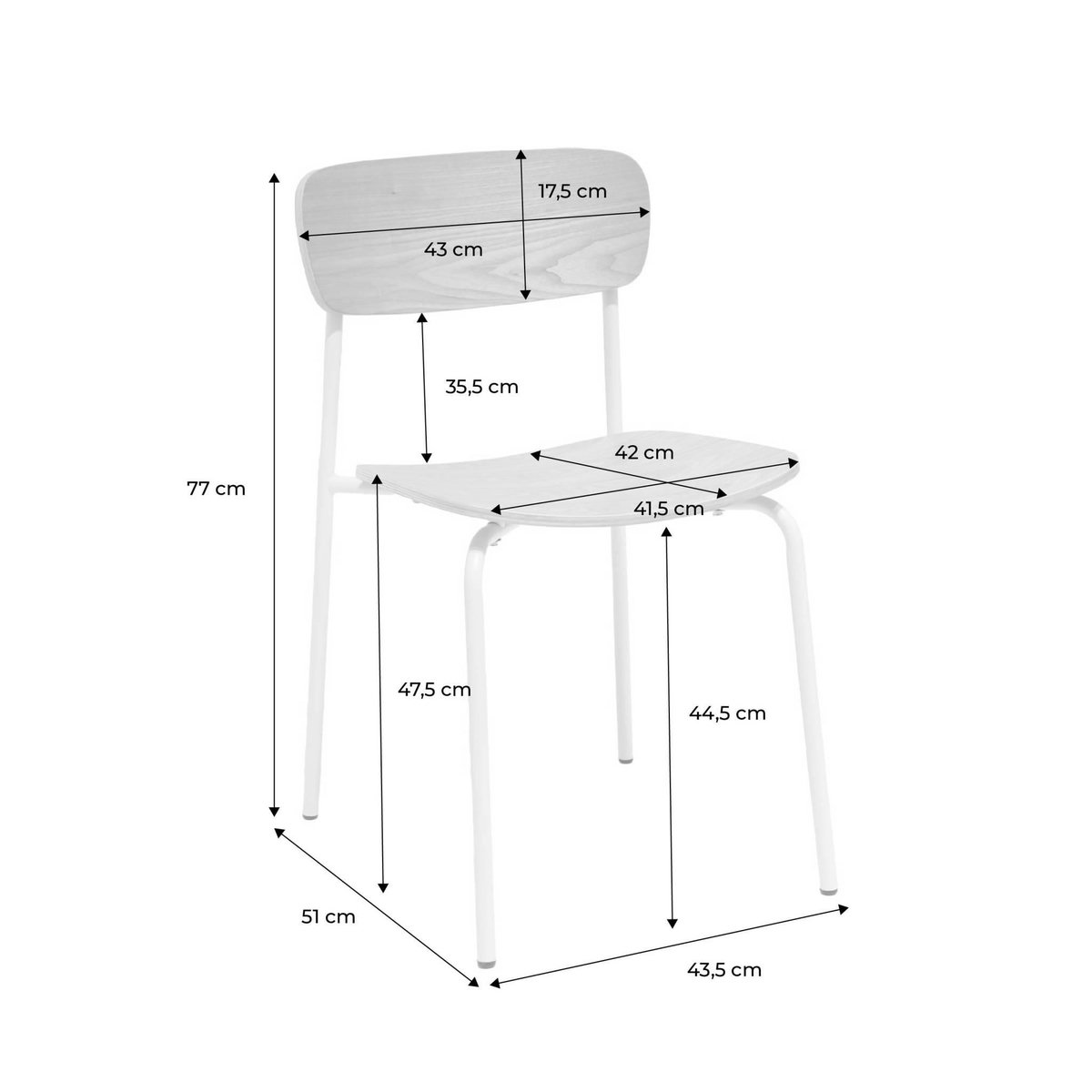SWEEEK Lot de 2 chaises vintage contreplaqué avec placage bois et pieds métal L 43.5 x P 51 x H 77cm - Toby