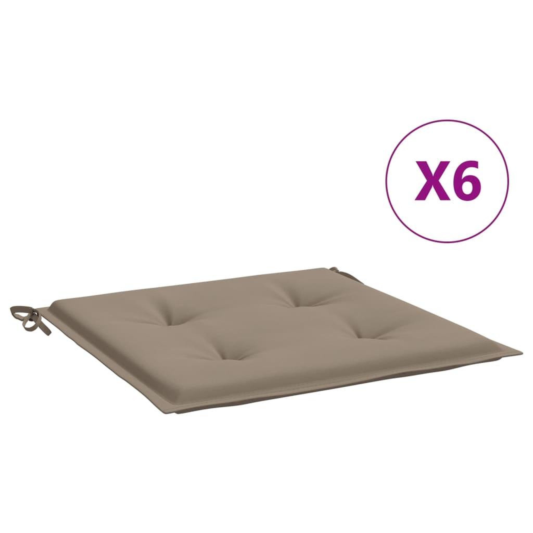 Voir la diapositive 2 : VIDAXL Coussins de chaise jardin lot de 6 taupe 40x40x3cm tissu oxford
