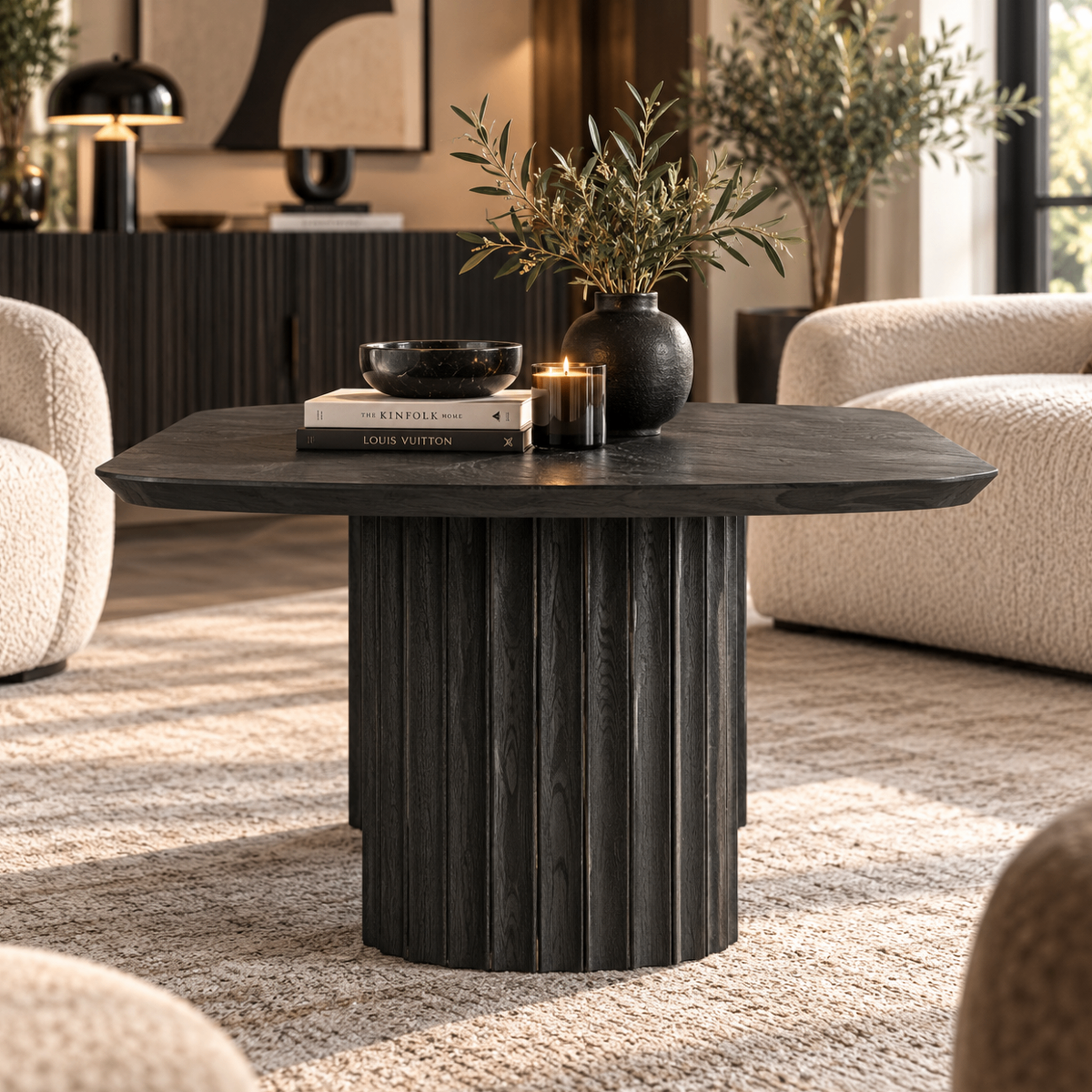 Voir la diapositive 5 : JLC KREATION Table basse en manguier noir, 130 cm mira