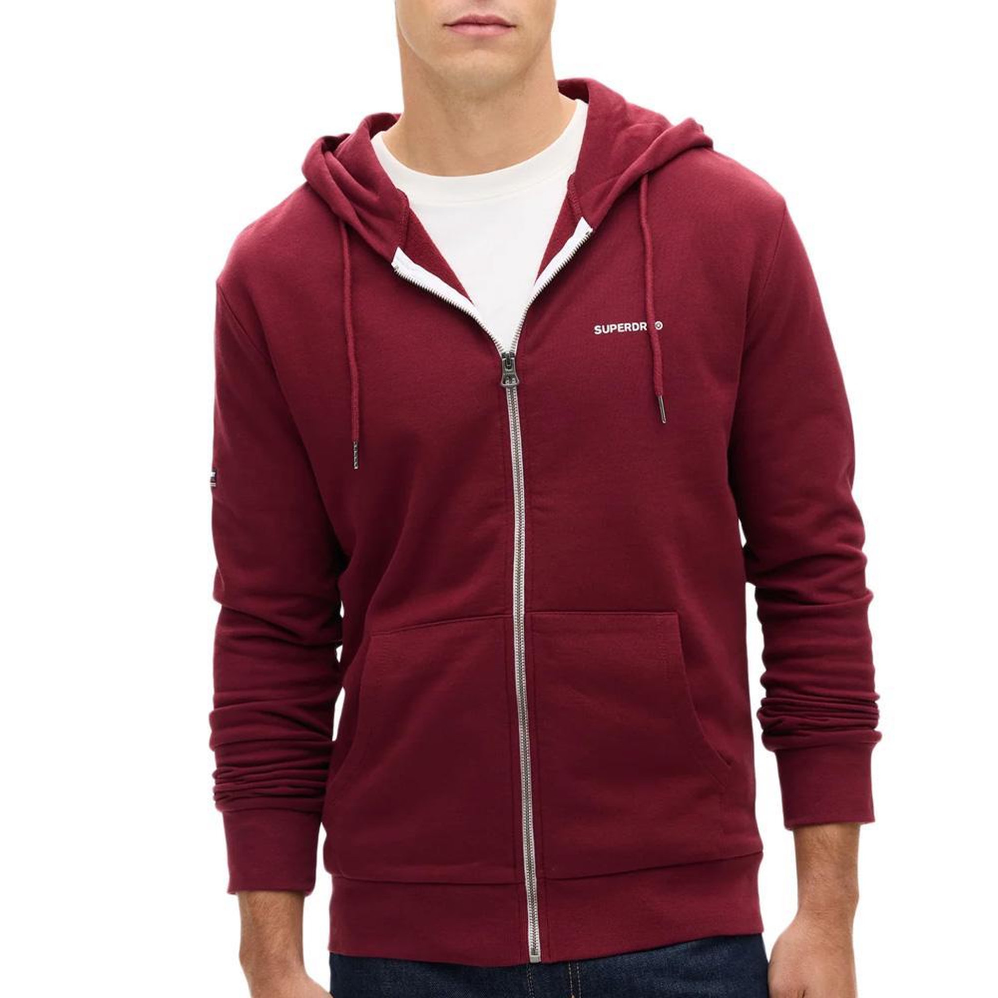 SUPERDRY Sweat Zippé  Homme Superdry Plain Hood. Coloris disponibles : Rouge
