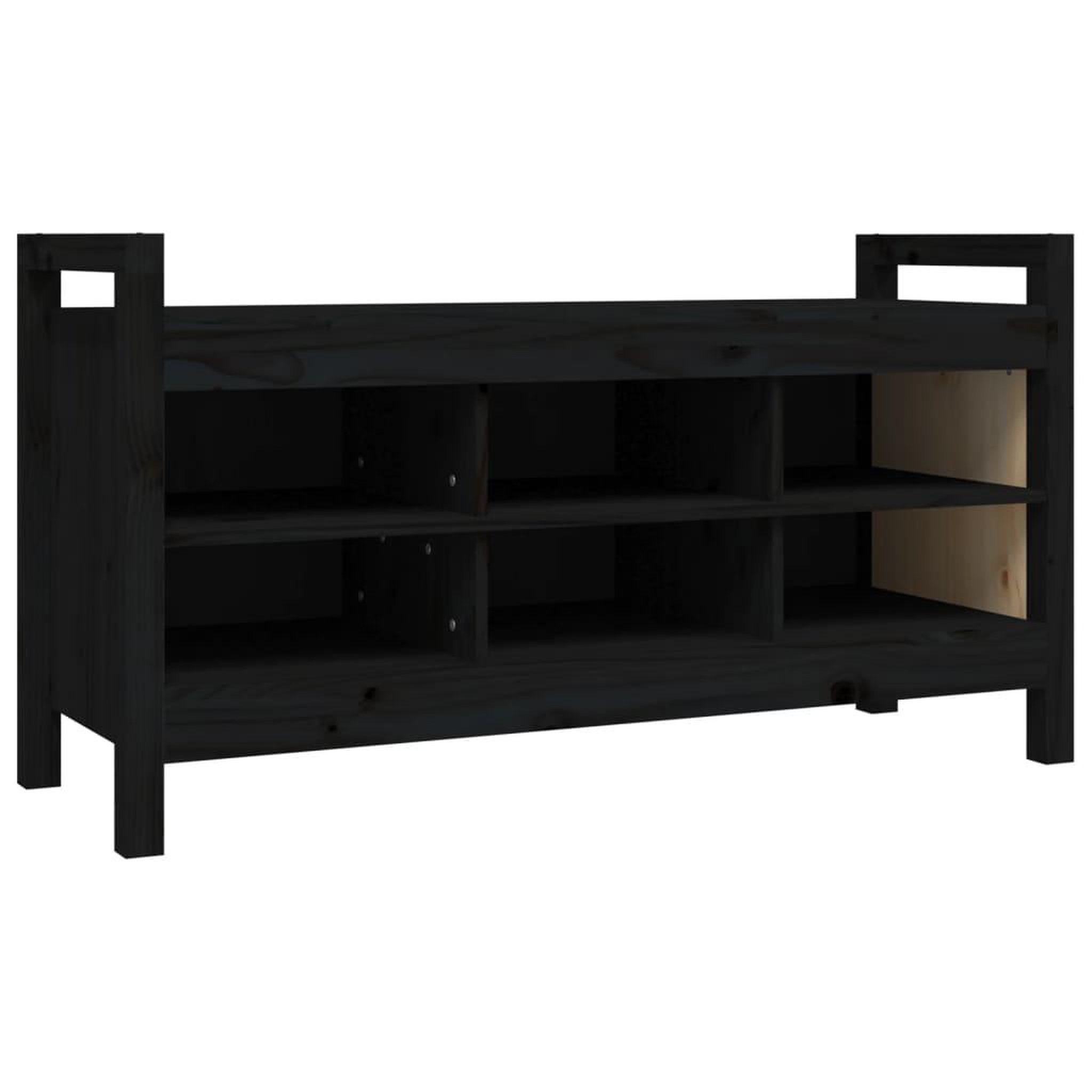 Voir la diapositive 2 : VIDAXL Banc d'entree Noir 110x40x60 cm Bois de pin massif
