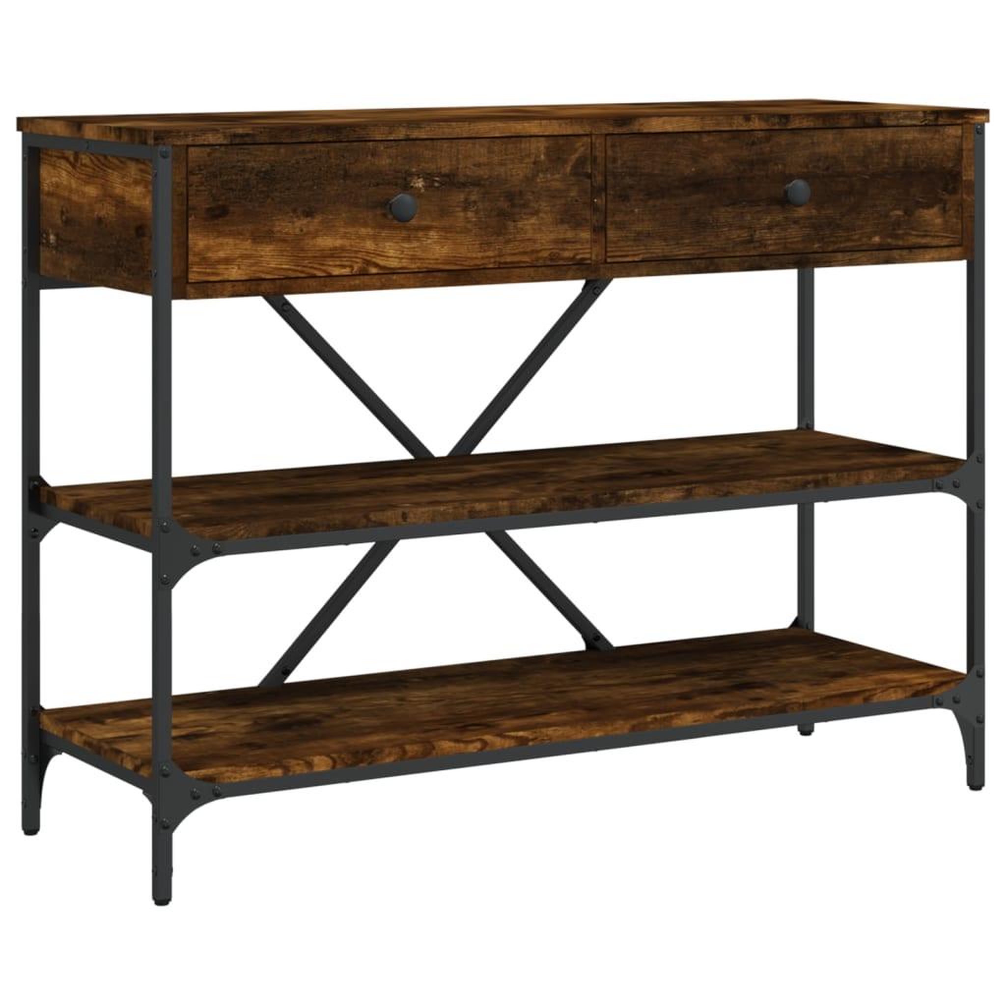 Voir la diapositive 2 : VIDAXL Table console avec tiroirs et etageres chene fume