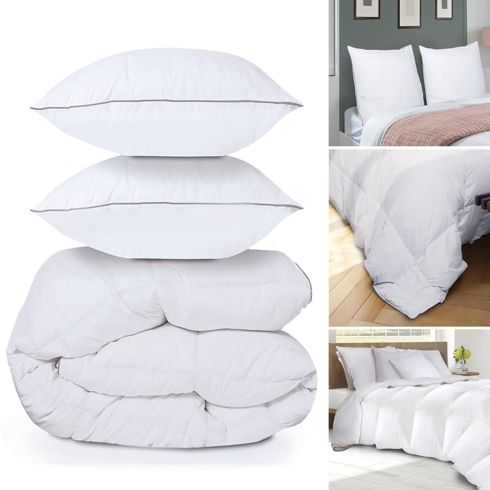 Voir la diapositive 3 : ID MARKET Couette 220x240 cm aela en plume d'oie anti acarien 500 gr + 2 oreillers