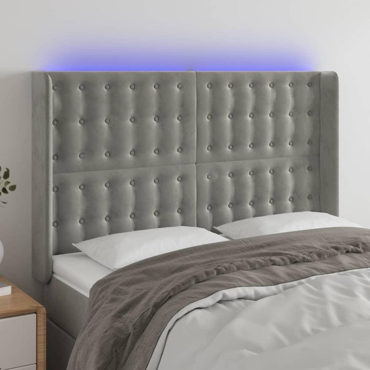 VIDAXL Tete de lit a LED Gris clair 147x16x118/128 cm Velours