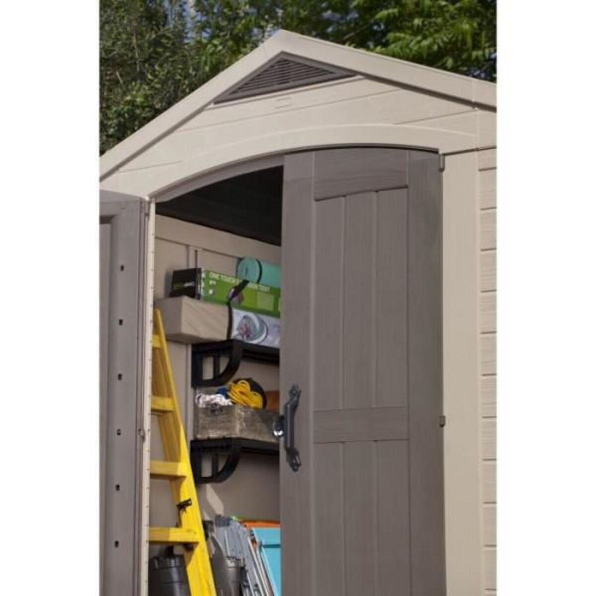 Keter Keter Abri de jardin Factor 4.45, Abri résistant aux intempéries, Marron - 182 x 256.6 x 243 cm