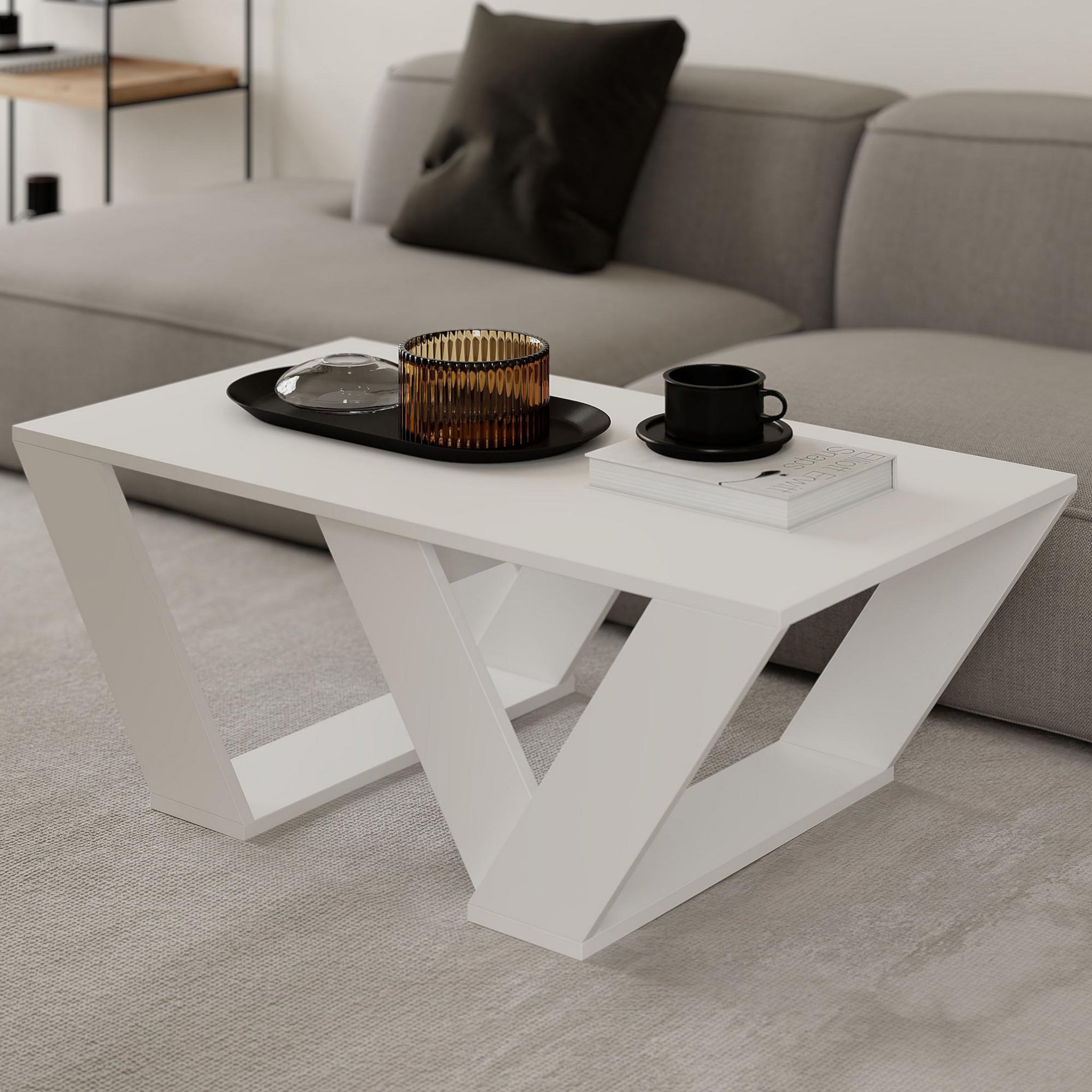 Voir la diapositive 3 : Habitat et Jardin Table basse en bois  pipra  - 110 x 60 x 40 cm - blanc