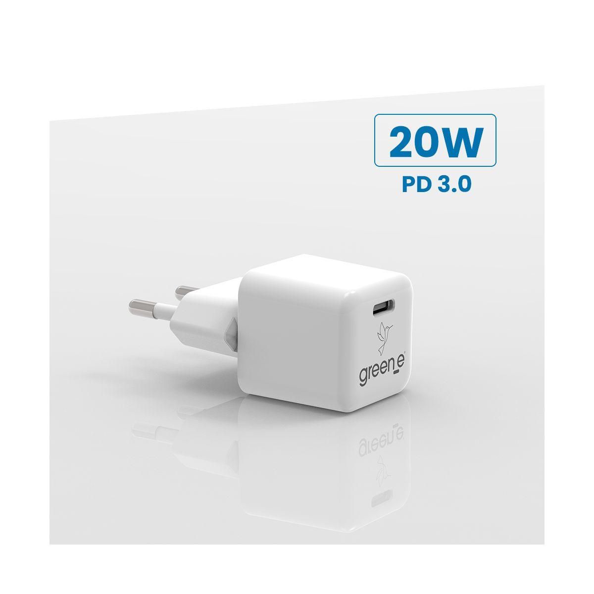 GREEN E Chargeur USB C USB-C 20W Blanc Origine France Garantie