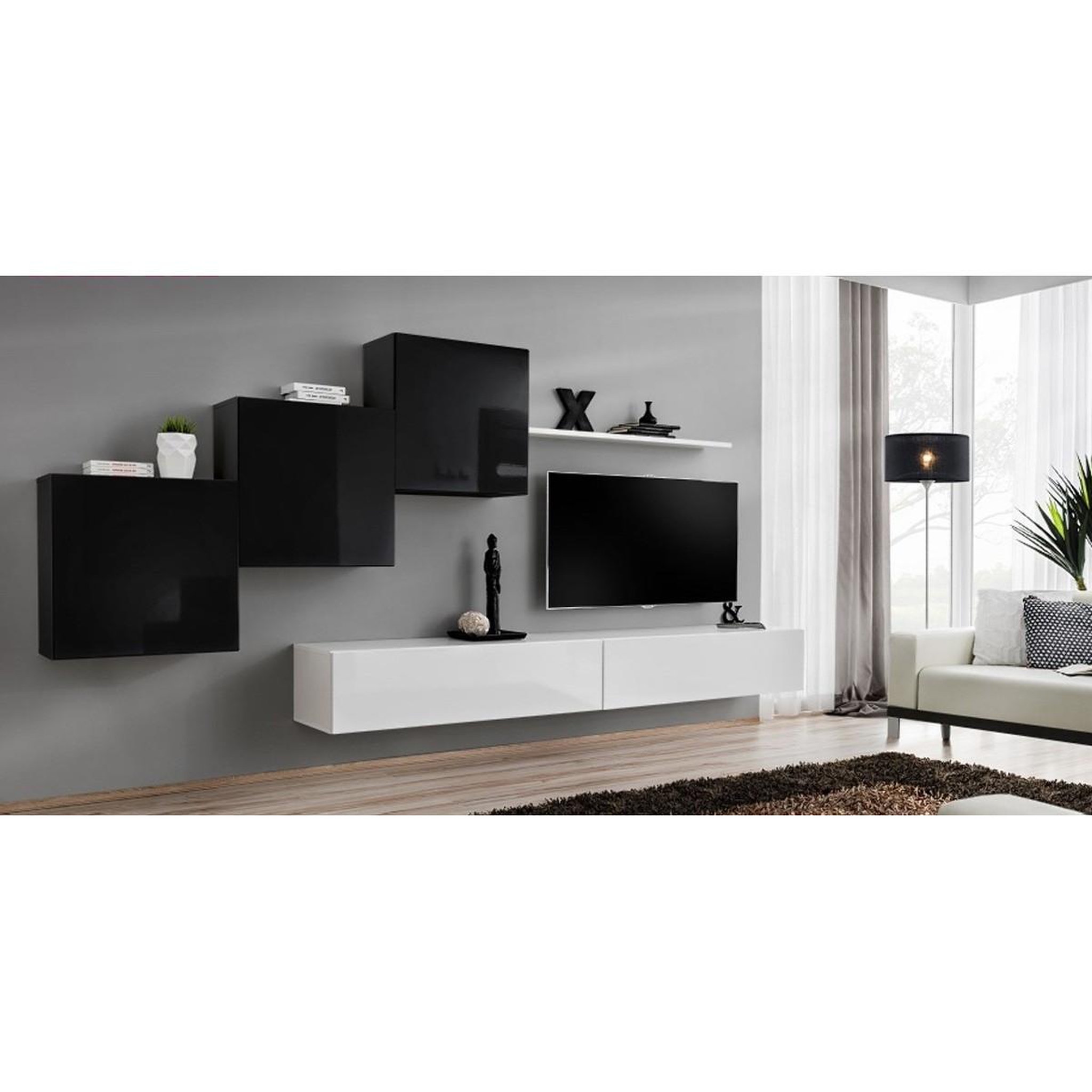 Voir la diapositive 4 : Paris Prix Meuble tv mural design  switch x  330cm noir & blanc