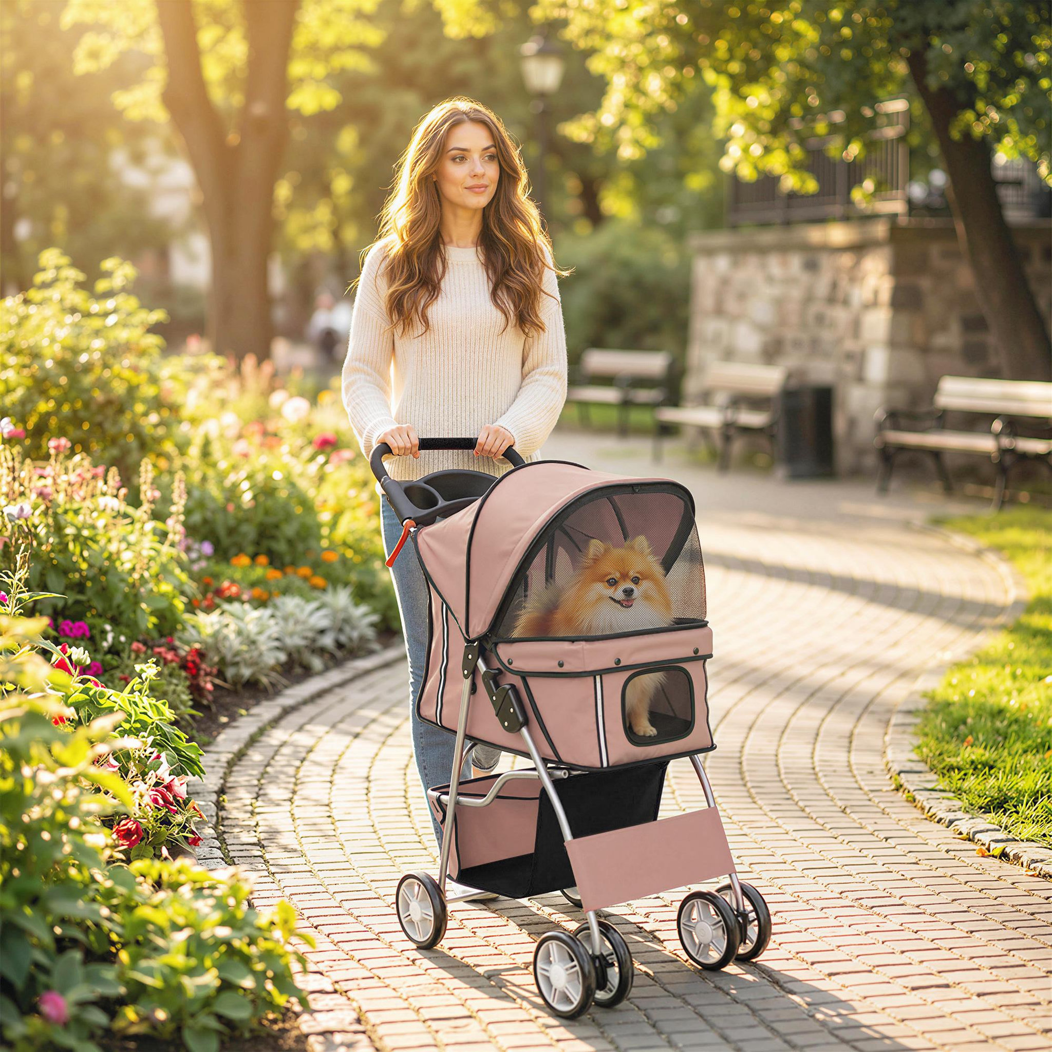 Voir la diapositive 2 : PAWHUT Poussette buggy pliable pour chiens tissu 600d oxford imperméable 4 roues café