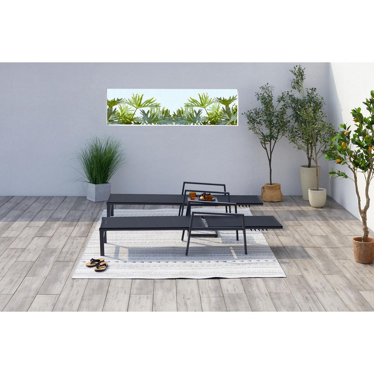 CONCEPT USINE Lot de 2 transats et une table d'appoint noir BARI