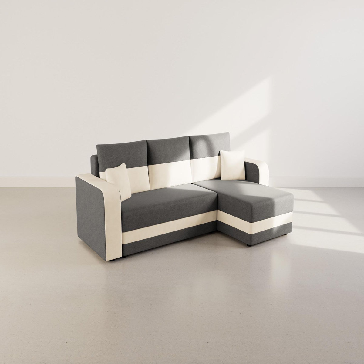 BEST MOBILIER Harvey - canapé d'angle réversible 4 places convertible avec coffre en tissu bicolore
