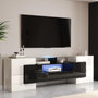 Voir la diapositive 4 : MERAX Meuble tv blanc+noir 200 cm led mdf