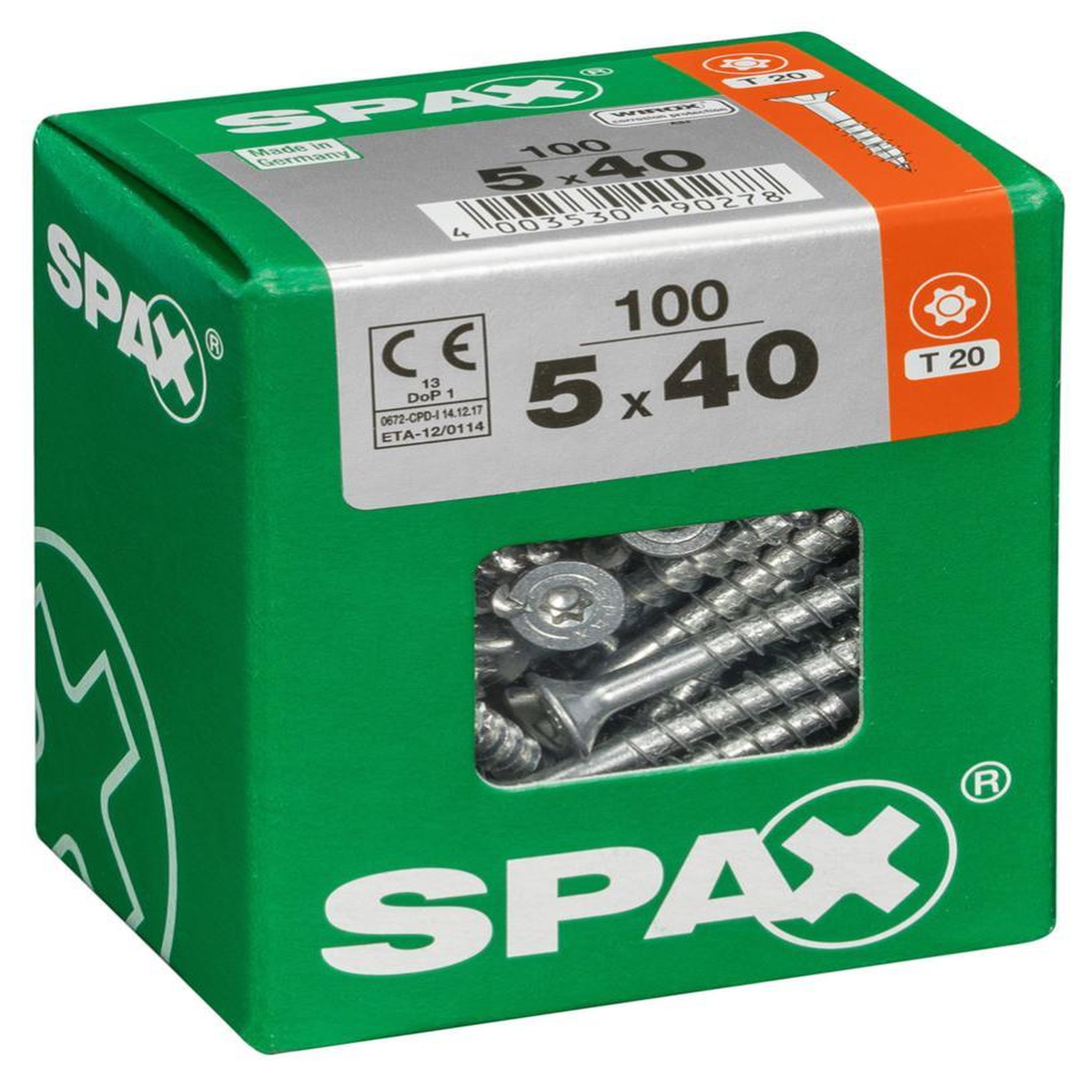 CENTRALE BRICO Lot de 100 vis acier tête fraisée torx SPAX, Diam.5 mm x L.40 mm