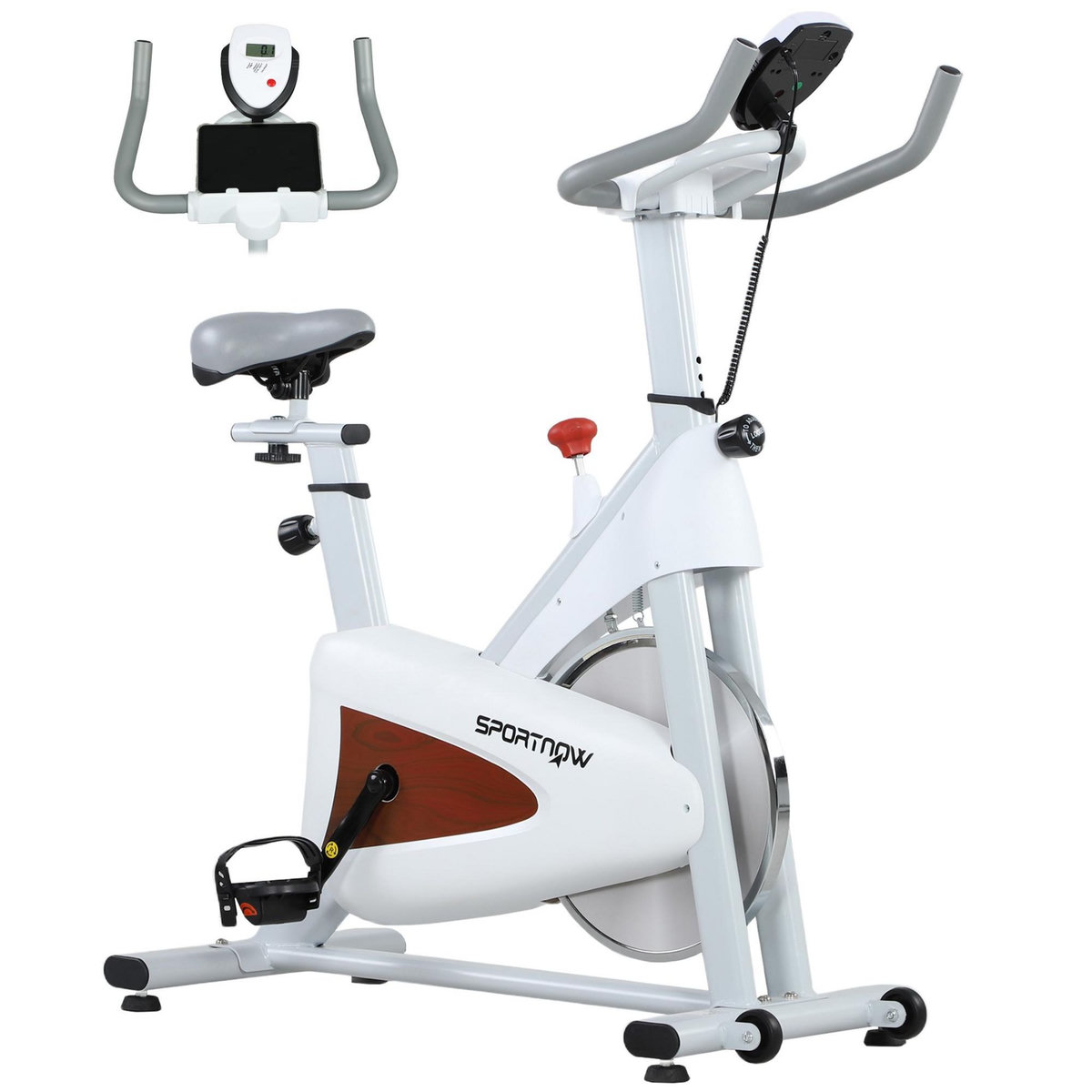 HOMCOM Vélo d'appartement - Vélo de biking spinning réglable - volant d'inertie 4 Kg - rouge gris blanc