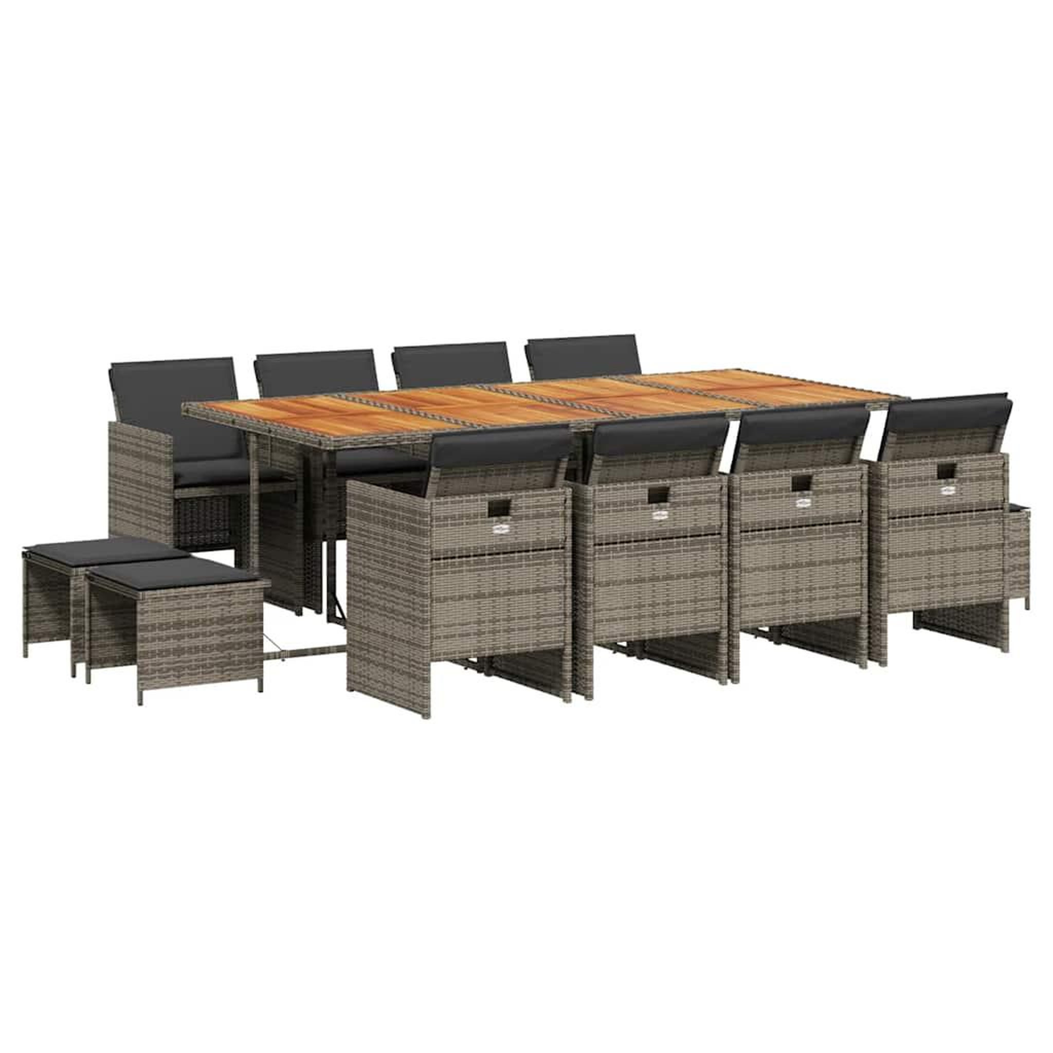 Voir la diapositive 2 : VIDAXL Ensemble a manger de jardin coussins 13 pcs gris resine tressee