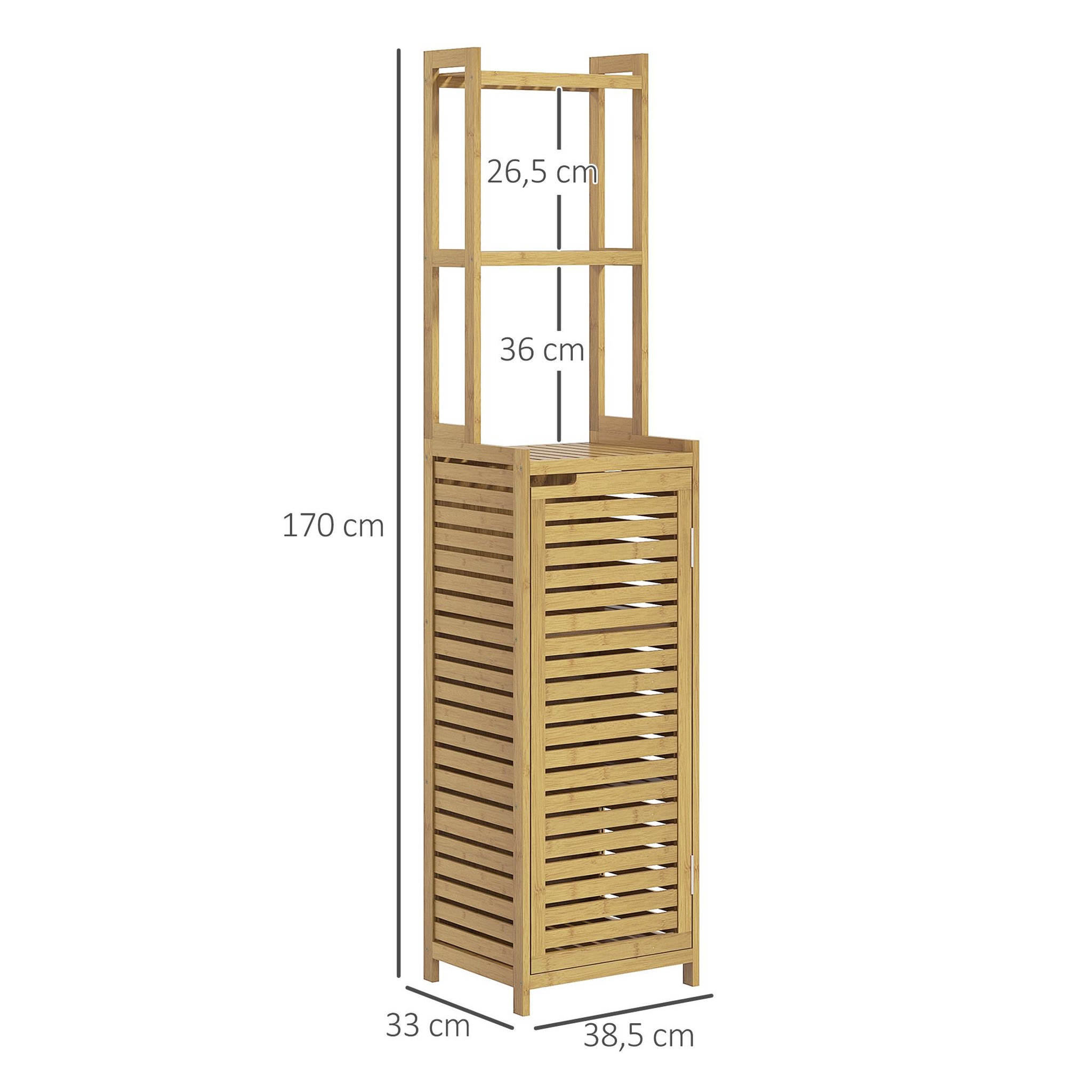 Voir la diapositive 3 : HOMCOM Meuble colonne salle de bain style naturel porte niche 4 étagères bambou