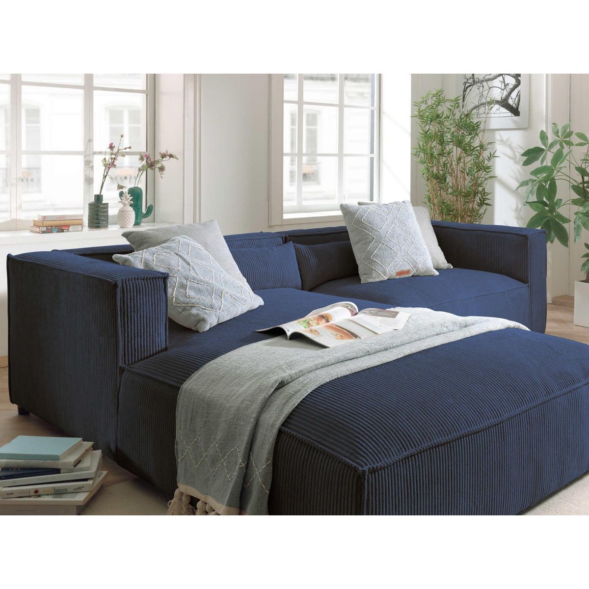 LISA DESIGN Ela - canapé d'angle gauche 4 places - en velours côtelé - style contemporain