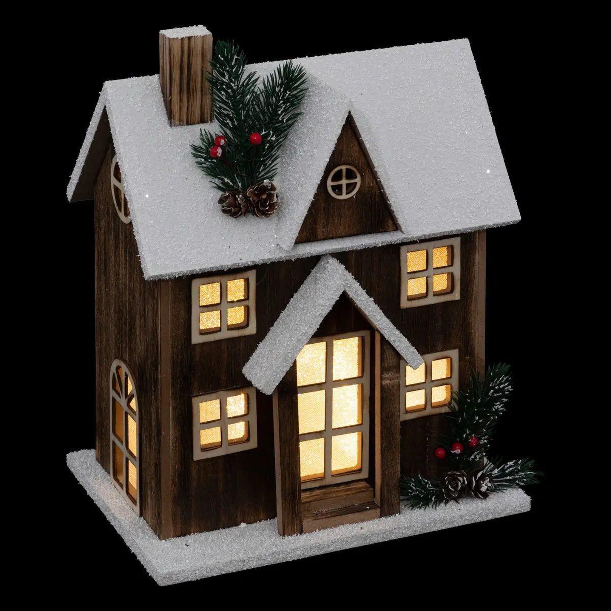 Voir la diapositive 2 : ATMOSPHERA Décoration Lumineuse Maison  Neige  33cm Marron