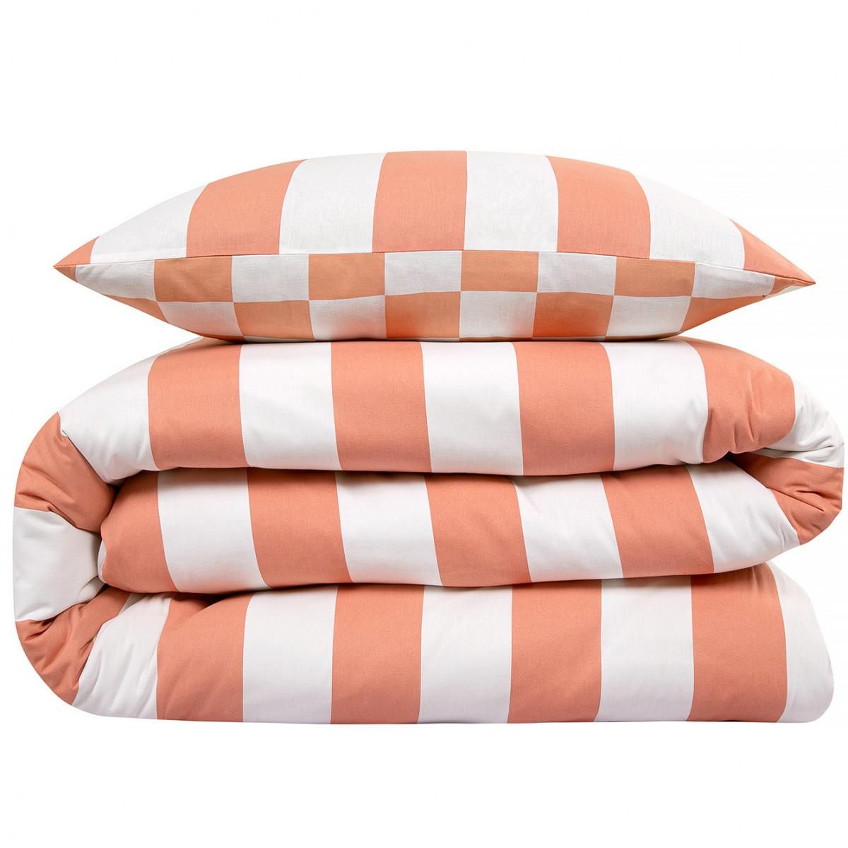 FUTURE HOME Parure de lit 2 personnes rayé damier réversible