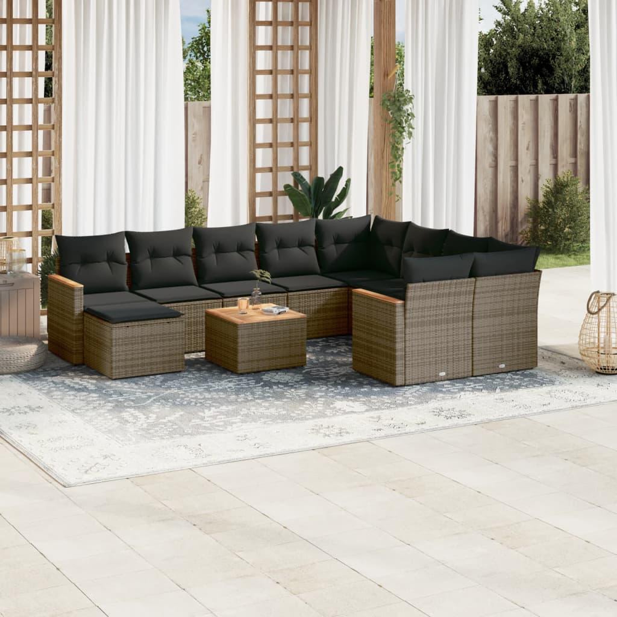 VIDAXL Salon de jardin 11 pcs avec coussins gris resine tressee