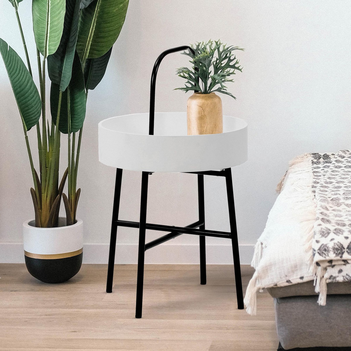 VS VENTA-STOCK Table auxiliaire Jaipur avec Plateau en MDF Gris et Structure métallique en Noir Mat