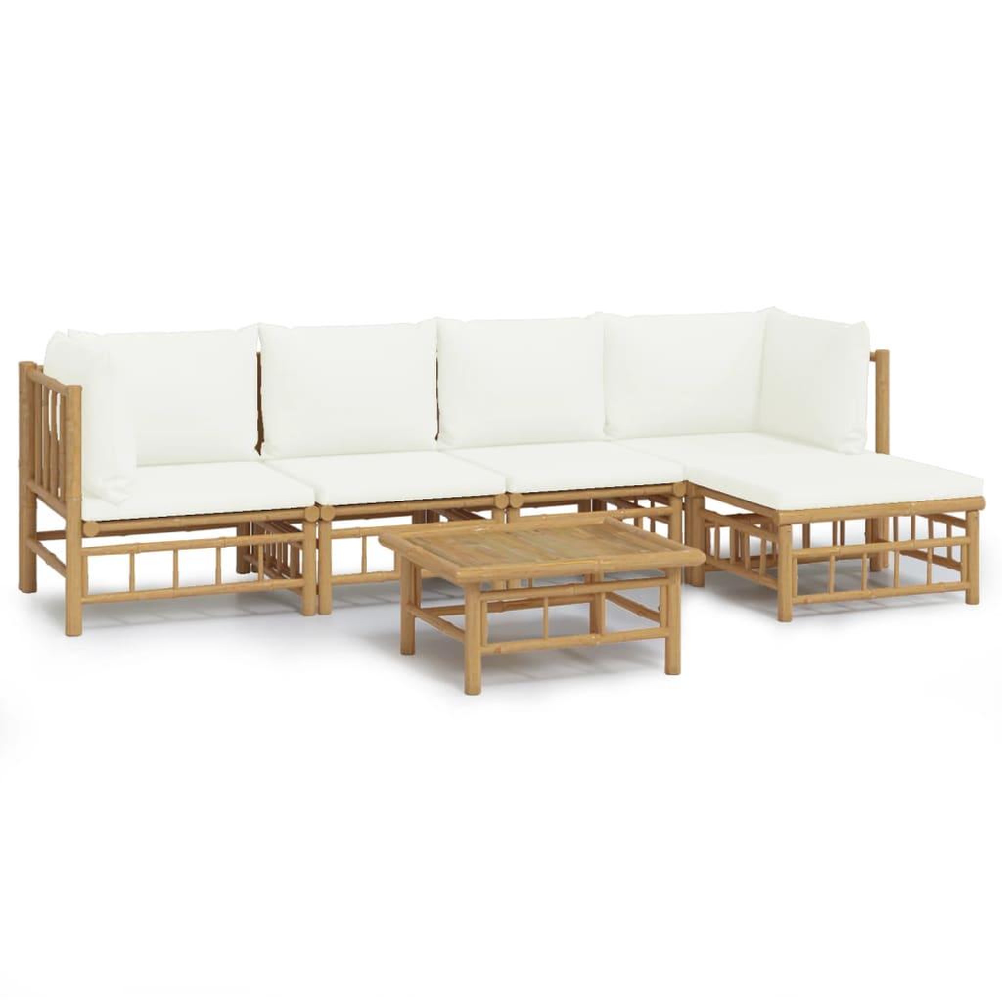Voir la diapositive 2 : VIDAXL Salon de jardin 6 pcs avec coussins blanc creme bambou