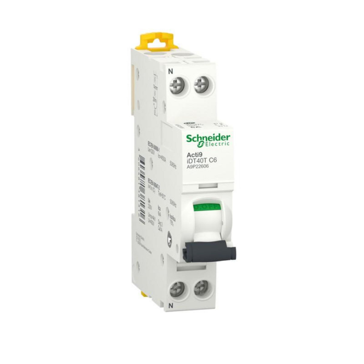 Schneider Electric Disjoncteur modulaire ACTI9 IDT40T 1P+N courbe C 4500A 6kA 6A SCHNEIDER ELECTRIC A9P22606