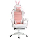 VINSETTO Chaise gaming fauteuil gamer inclinable réglable repose-pied rétractable oreilles de lapin amovibles rose blanc