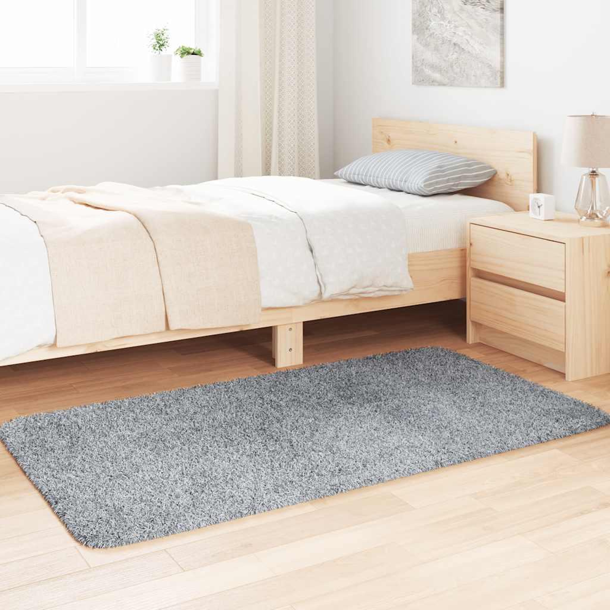 Voir la diapositive 3 : VIDAXL Tapis shaggy a poils longs NAVARRA gris argente 80x150 cm