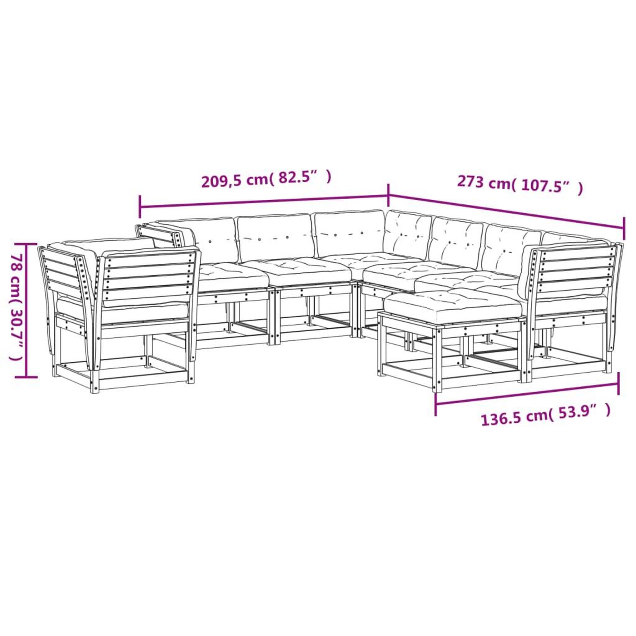 Voir la diapositive 6 : VIDAXL Salon de jardin avec coussins 8 pcs blanc bois de pin massif