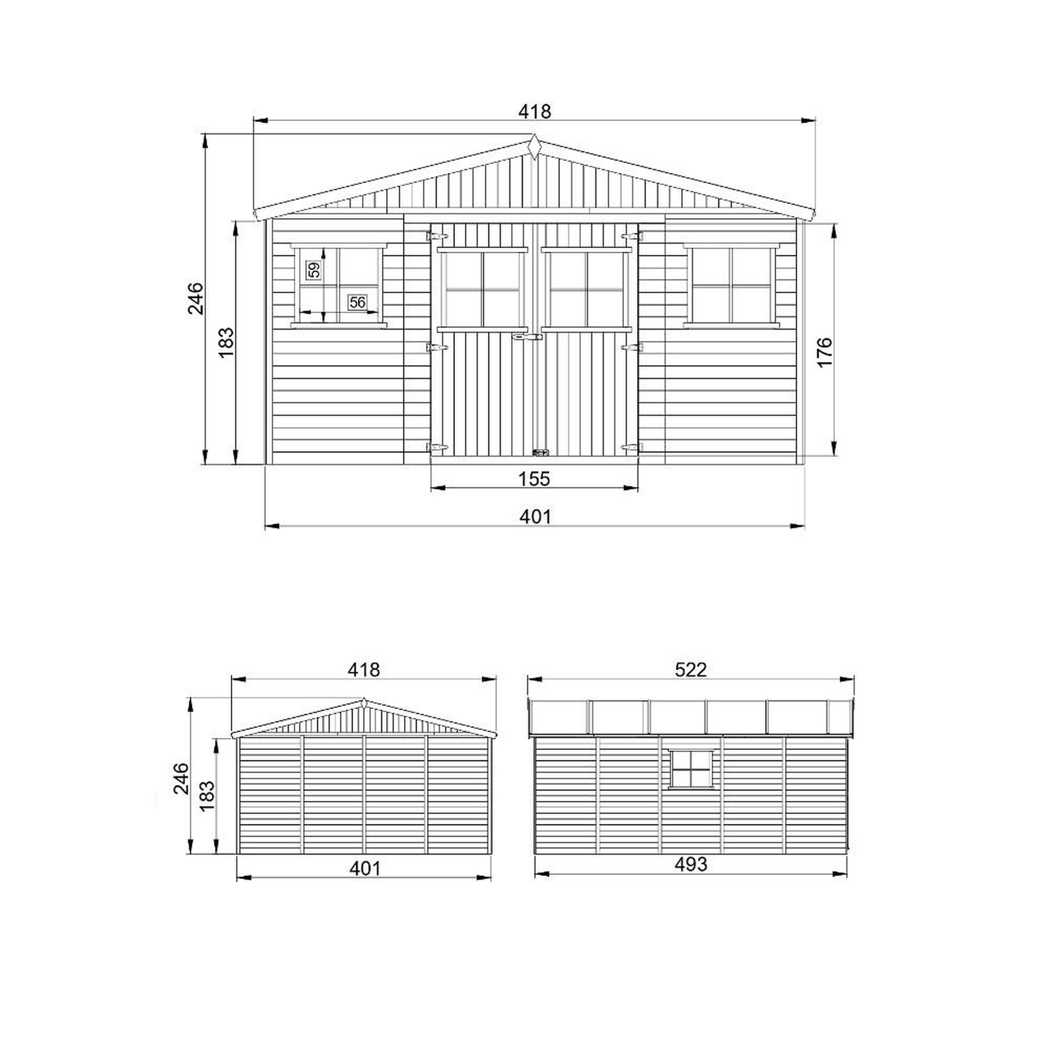 Voir la diapositive 6 : TIMBELA Abri de Jardin en Bois Naturel 20 m² hangar en bois naturel Atelier rangement outils et vélos M333
