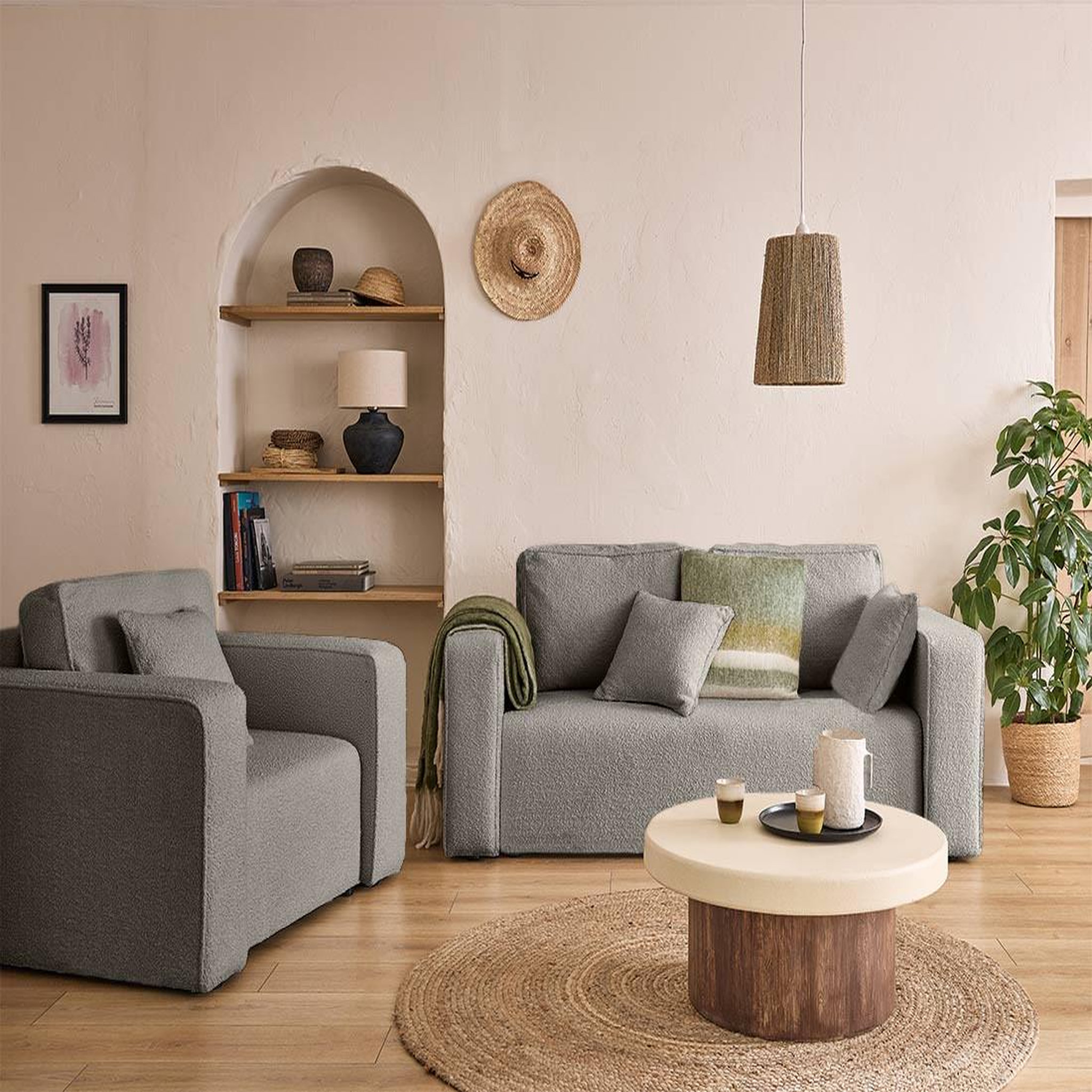 Voir la diapositive 2 : BEST MOBILIER Topaze - canapé droit 2 places - en tissu bouclette