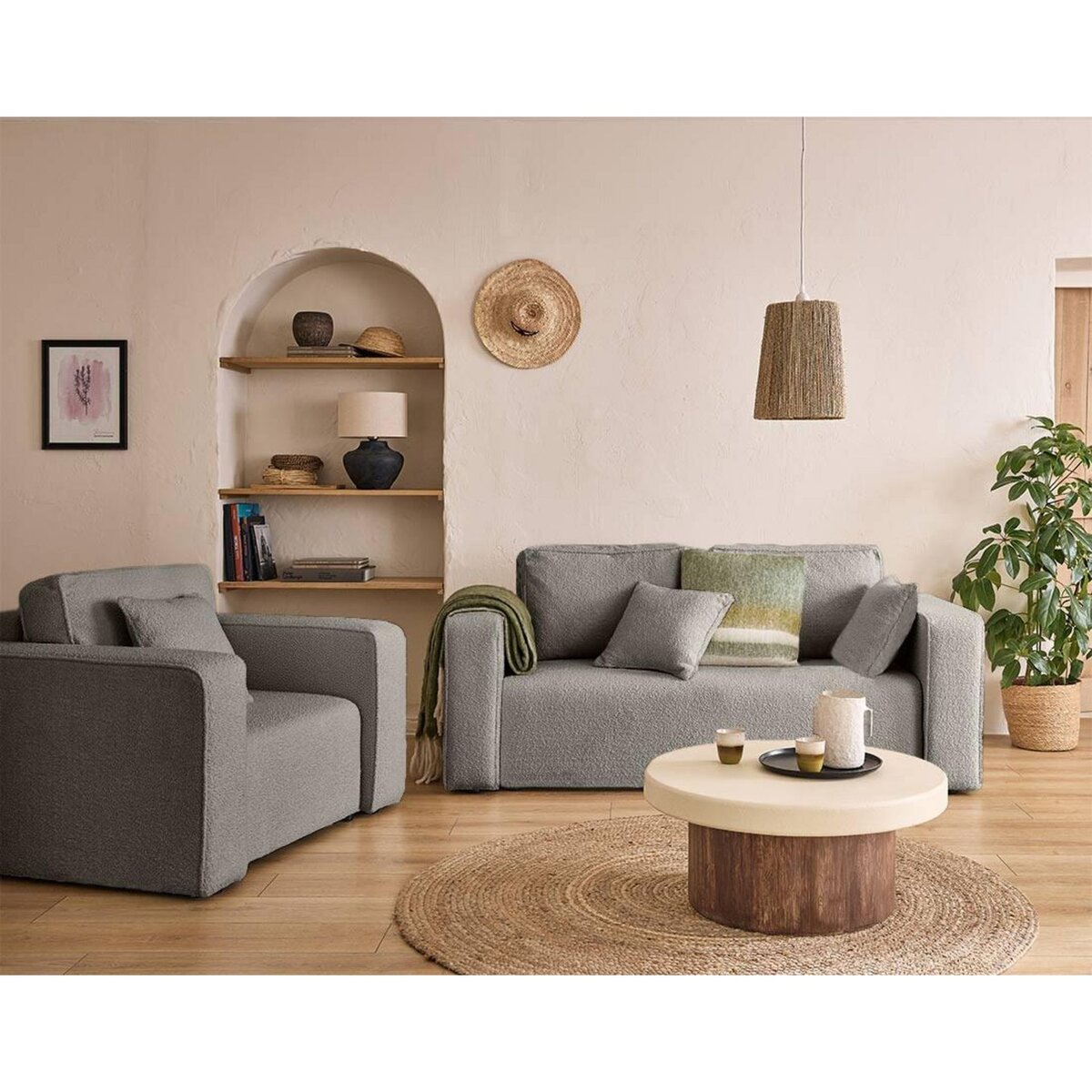 BEST MOBILIER Topaze - canapé droit 2 places - en tissu bouclette